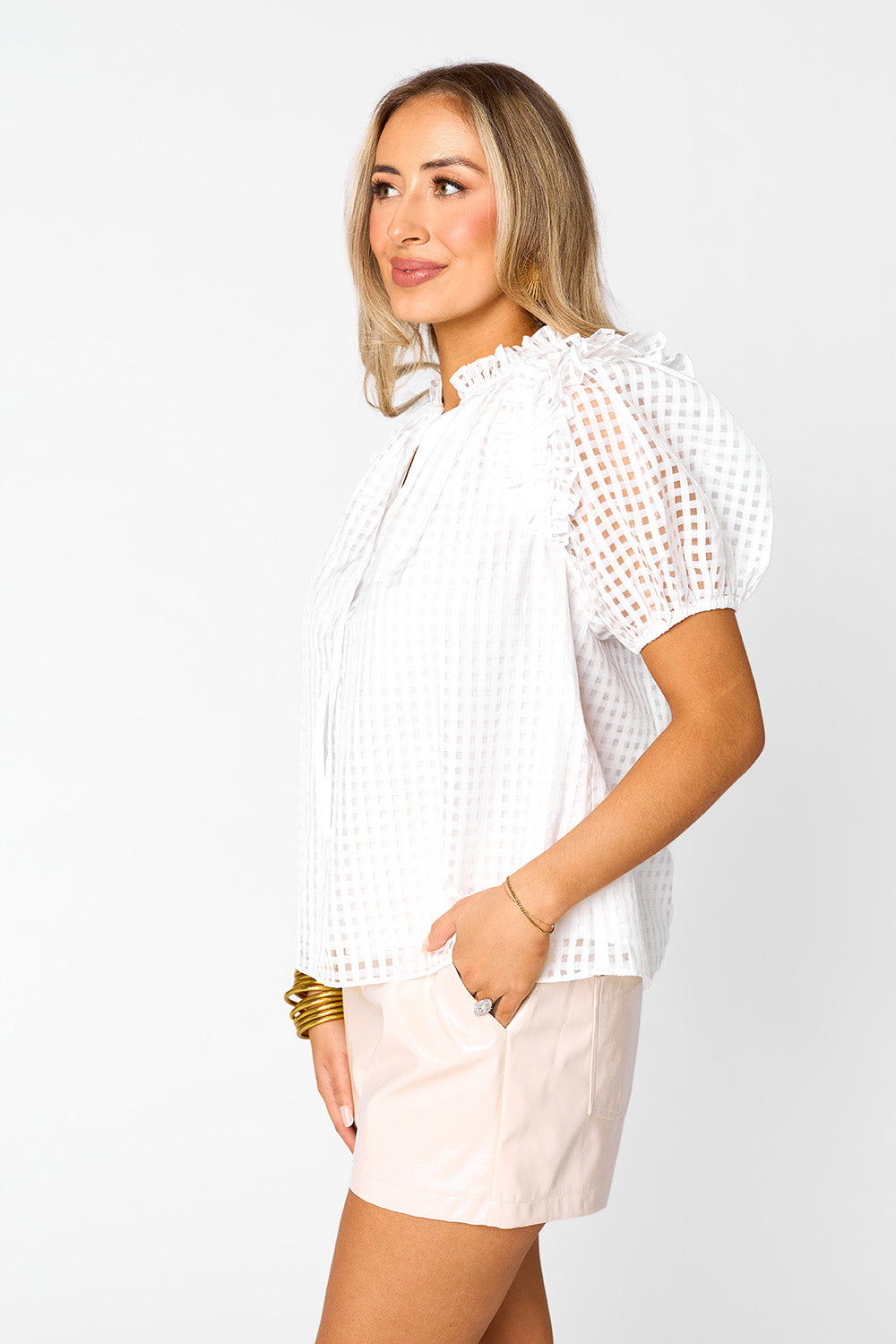 Essie Ruffle Short Sleeve Top - White