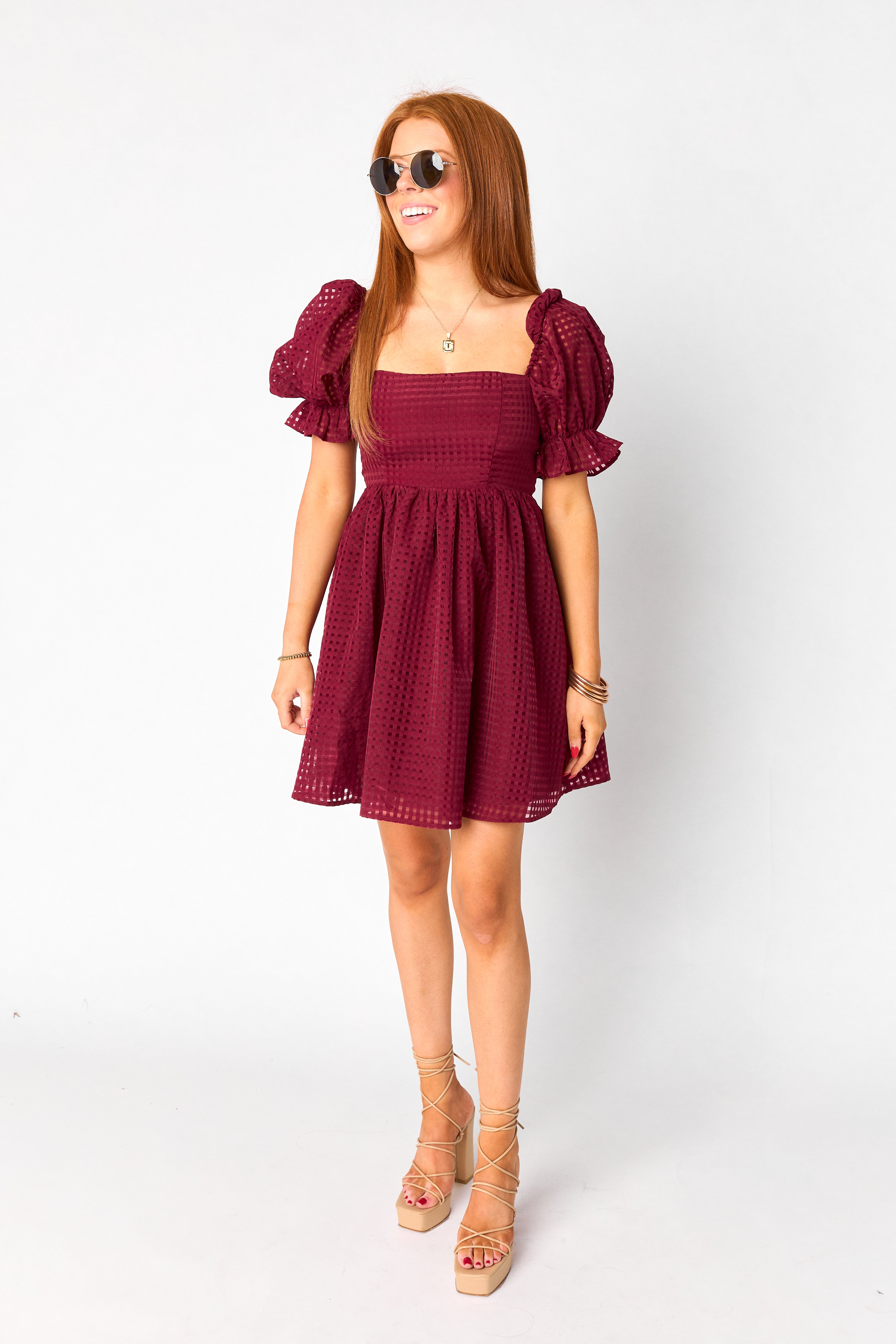 Faye Babydoll Mini Dress - Maroon