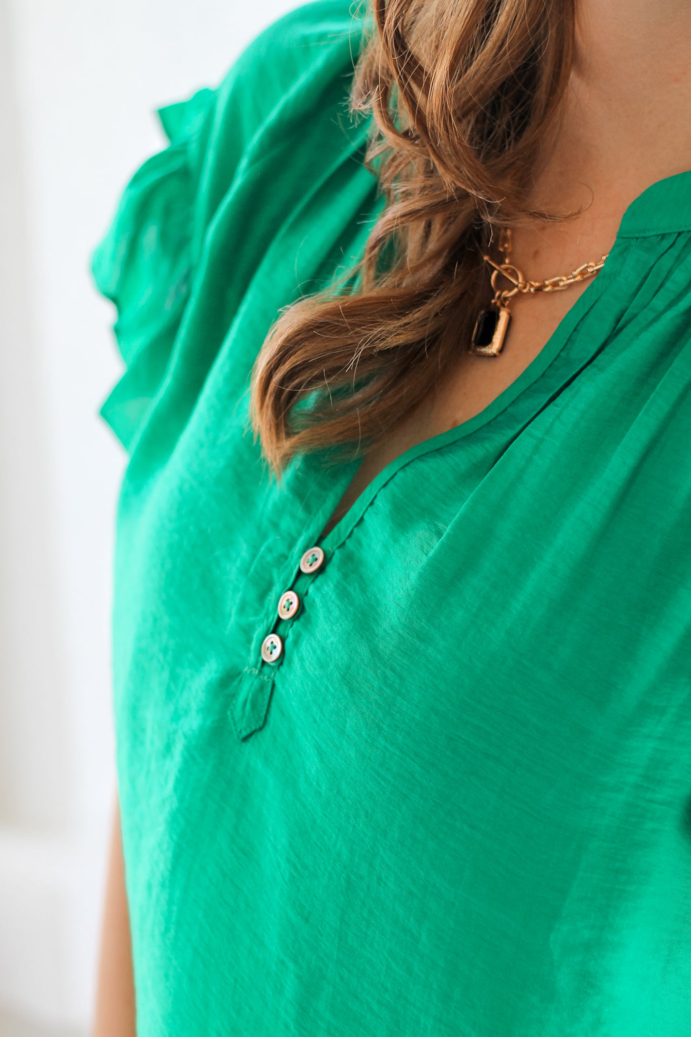 Emerald Green Ruffle Short Sleeve Top