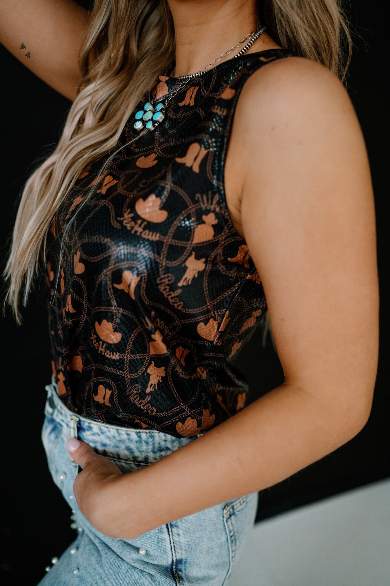 The Western Way Snakeskin Tank in Black