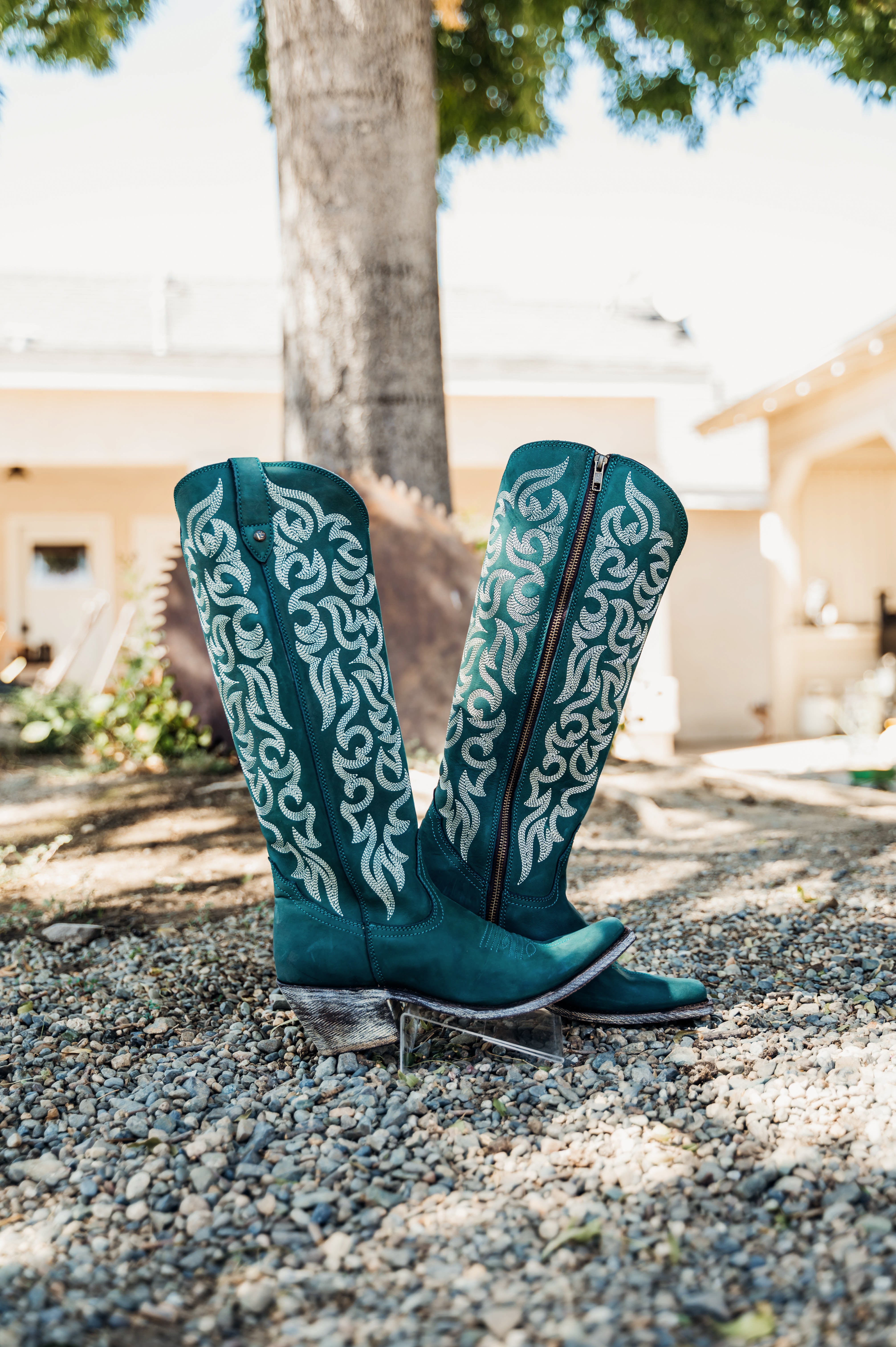 Allie Tall Stitched Boots in Turquoise