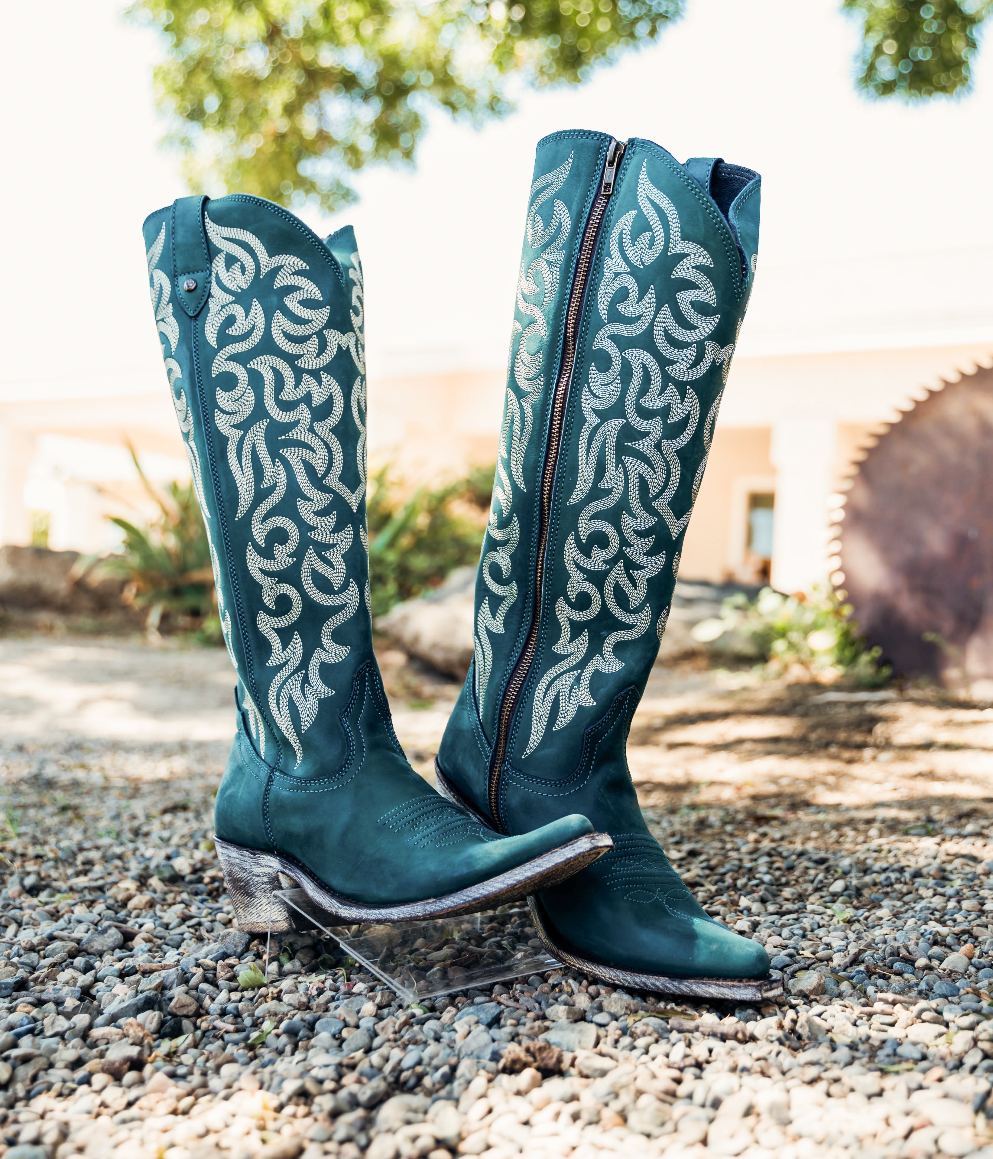 Allie Tall Stitched Boots in Turquoise