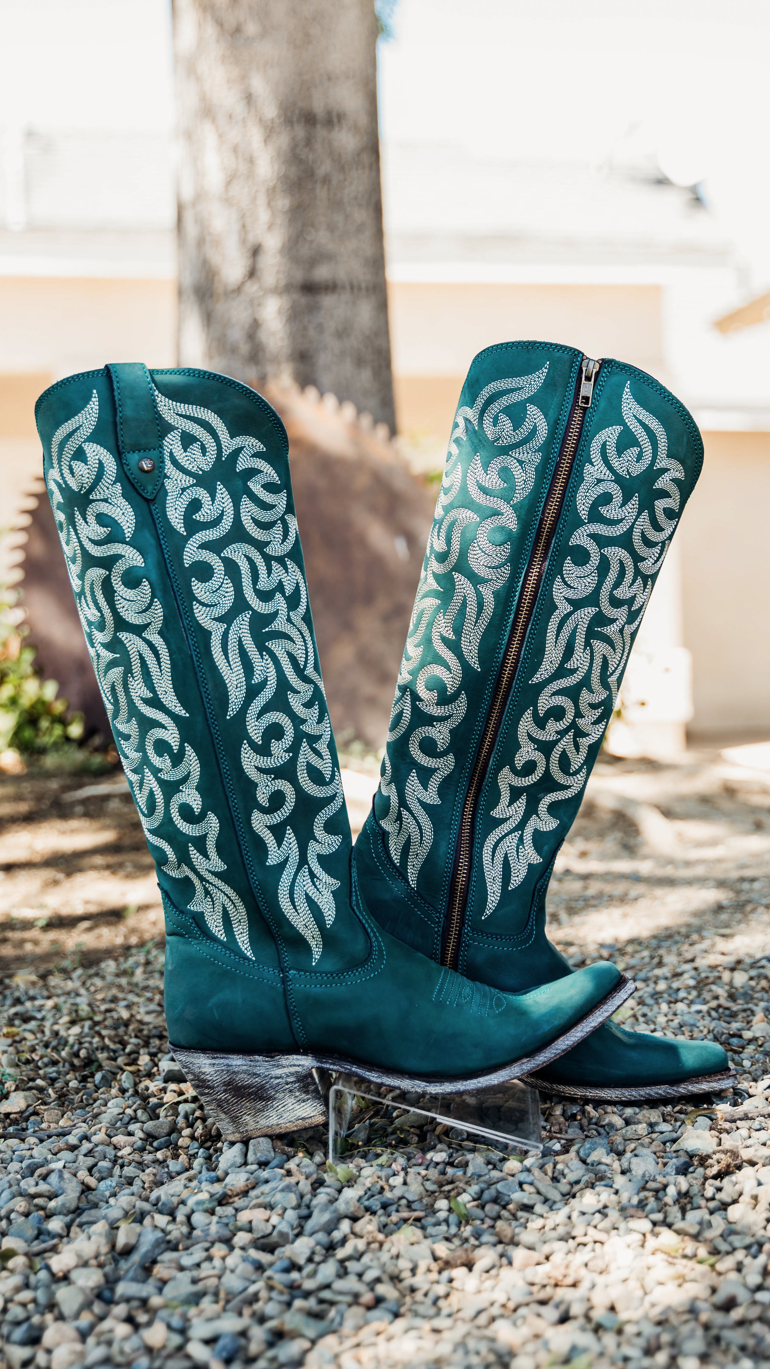 Allie Tall Stitched Boots in Turquoise