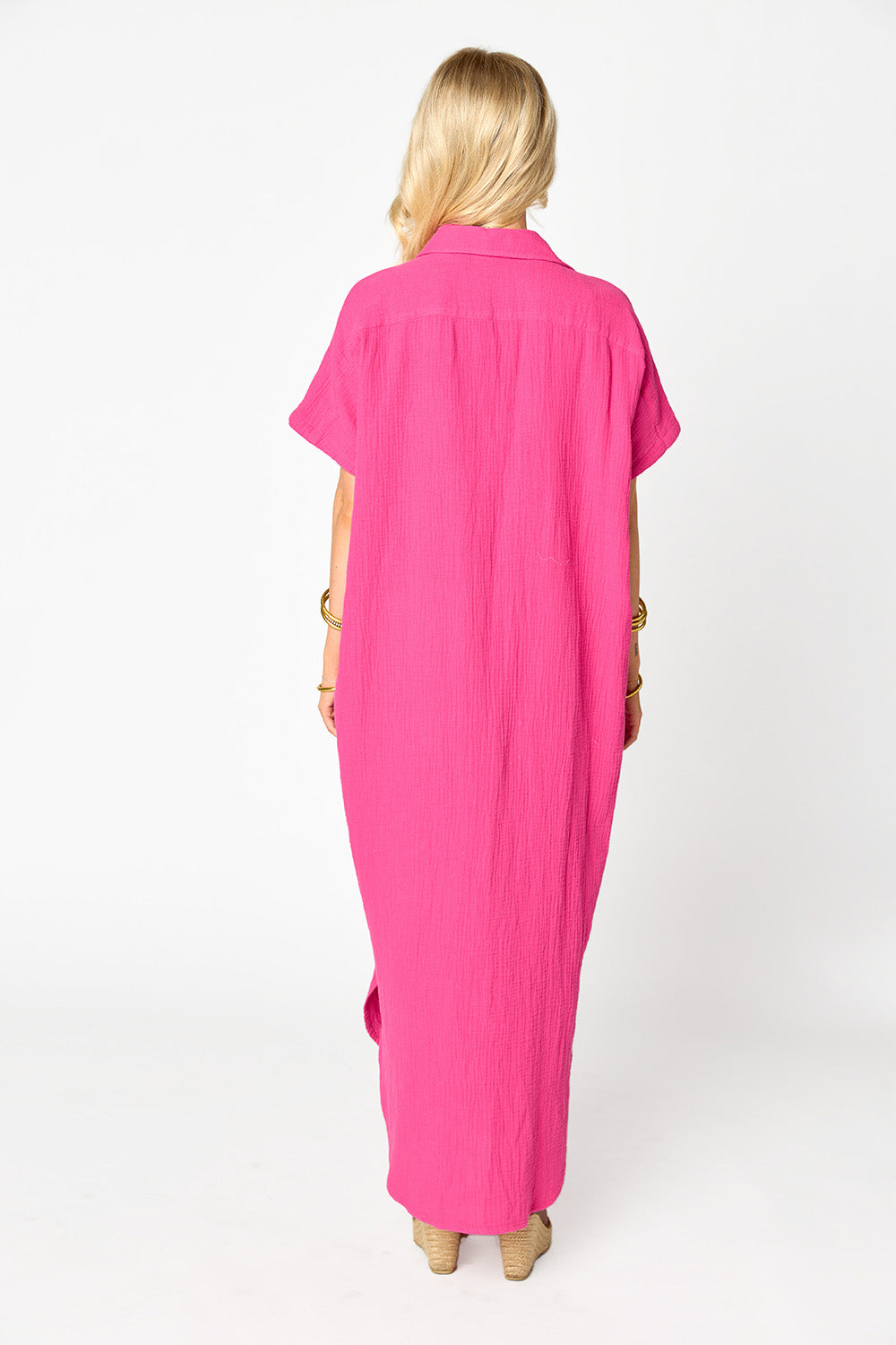 Carmen Cover Up Caftan Maxi Dress in Hot Pink