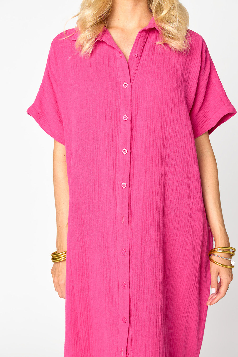 Carmen Cover Up Caftan Maxi Dress in Hot Pink