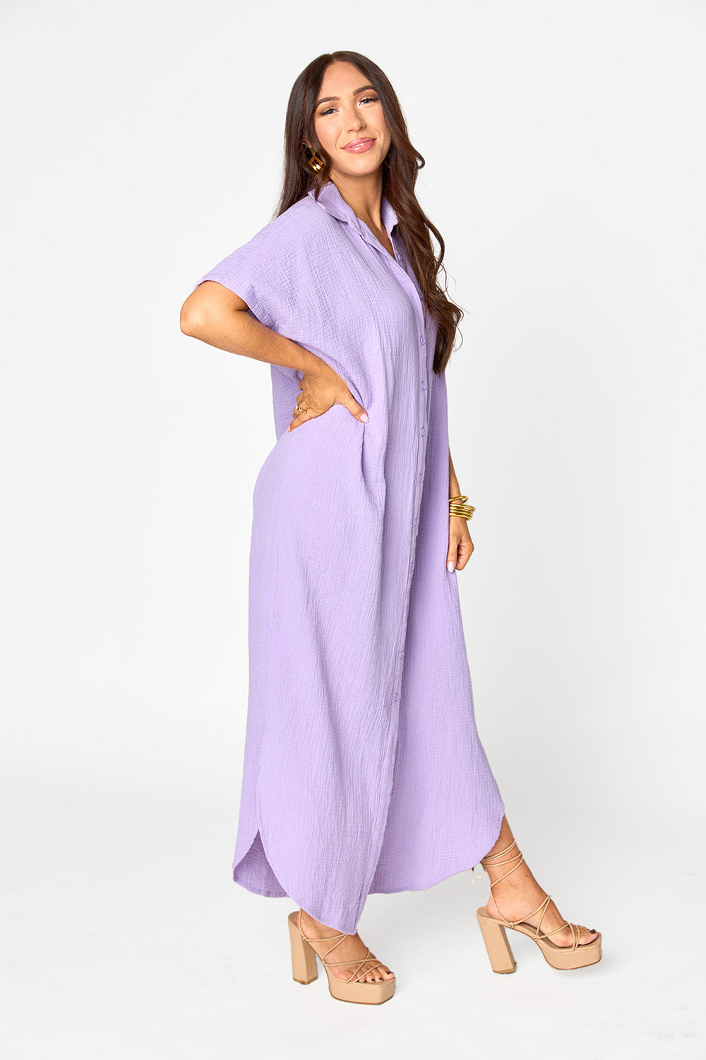 Carmen Cover Up Caftan Maxi Dress in Lavender