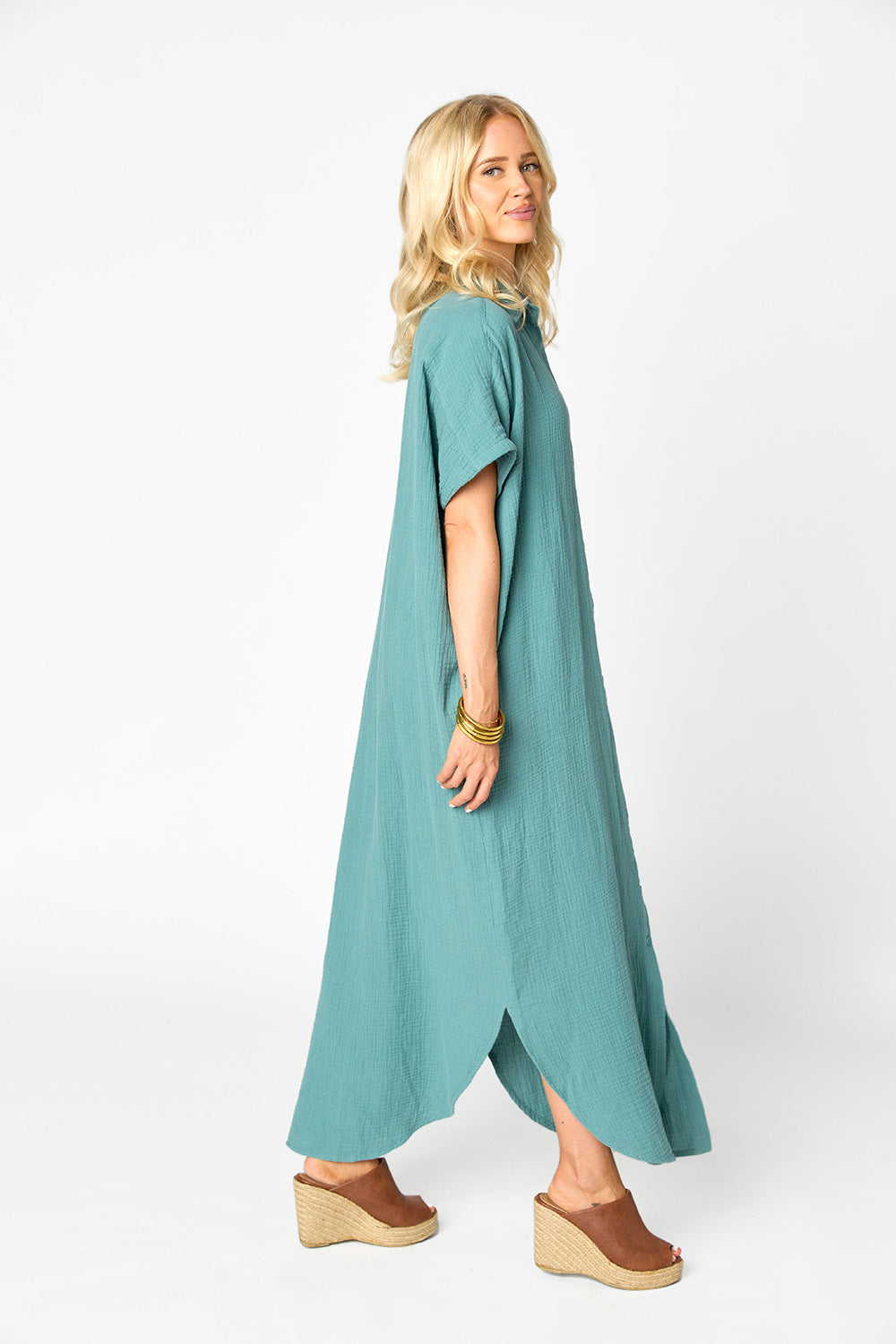 Carmen Cover Up Caftan Maxi Dress in Green