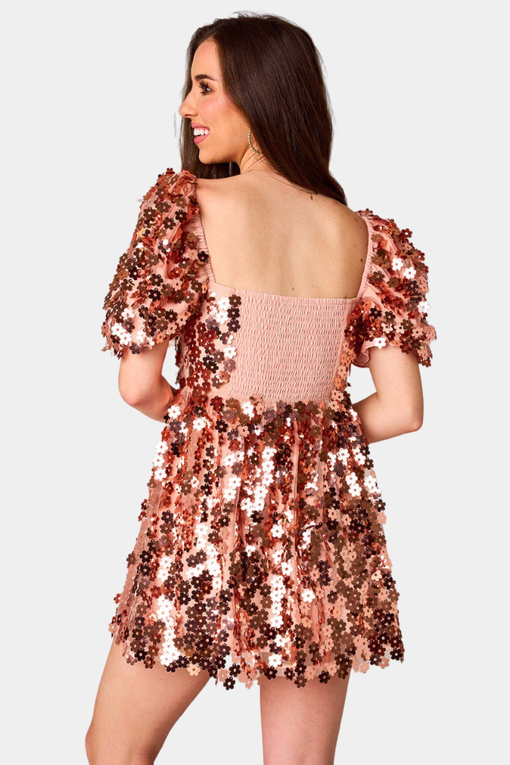 Colby Puff Sleeve Mini Dress in Rose Gold