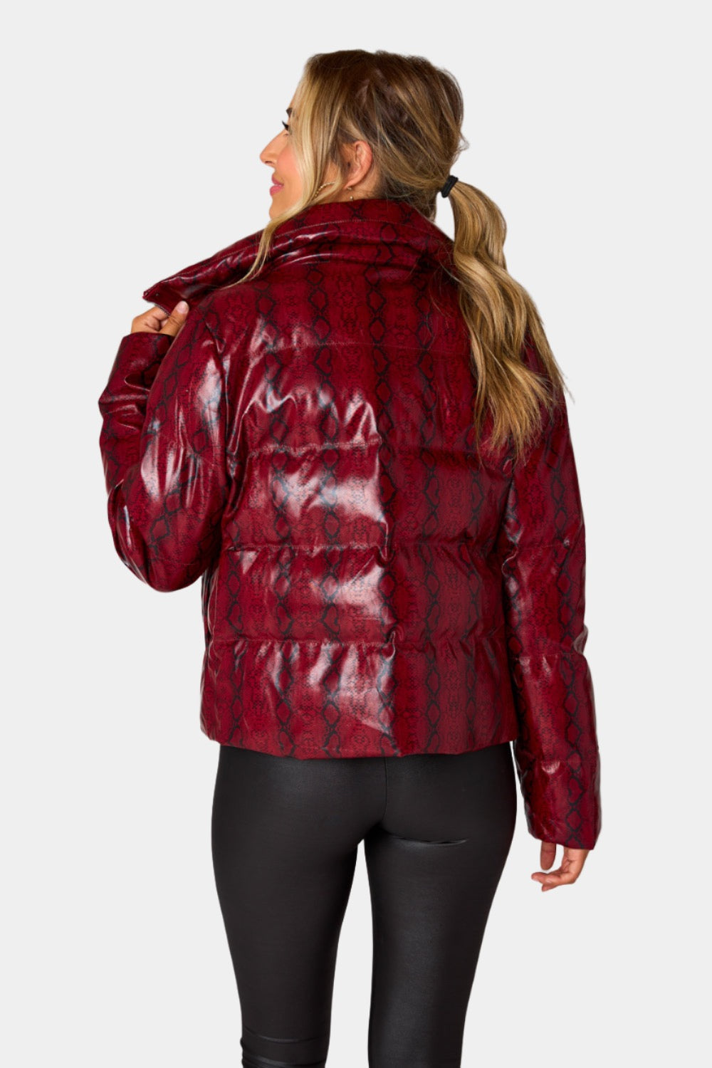 Addison Puffer Jacket in Red Snake