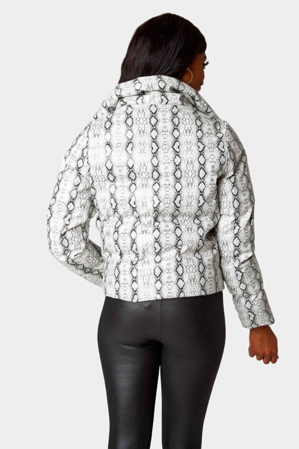 Addison Puffer Jacket in White Snake