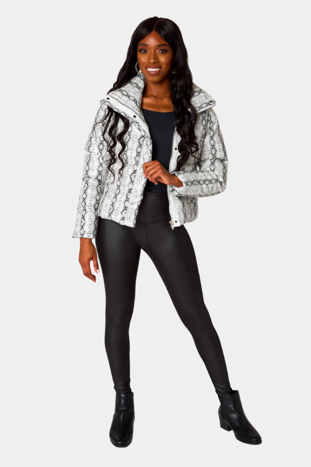 Addison Puffer Jacket in White Snake