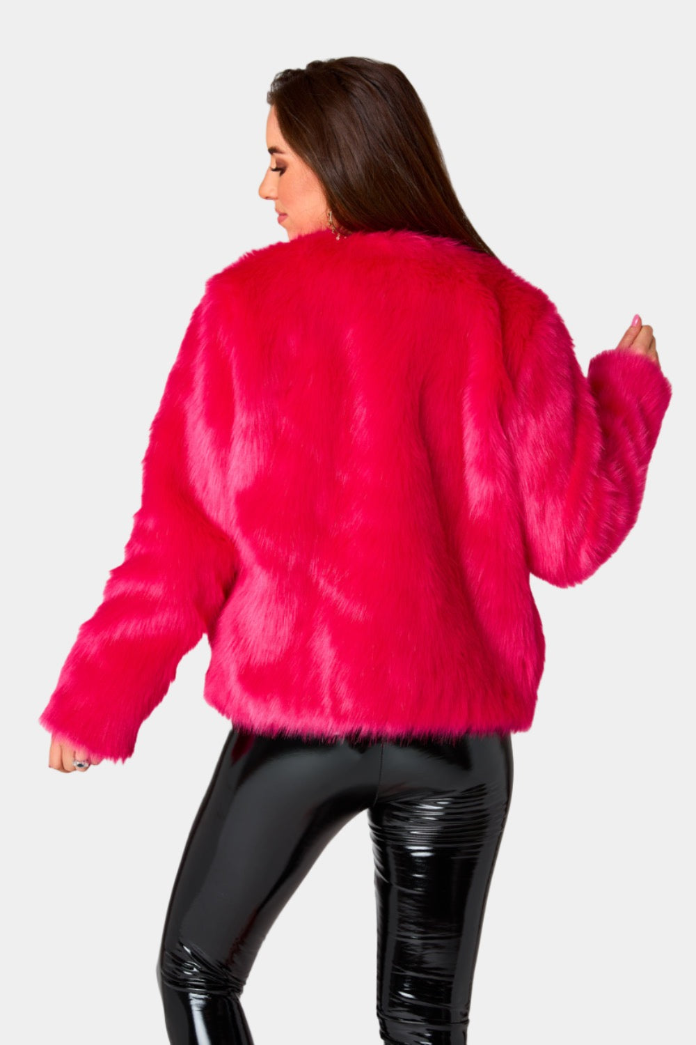 Baddie Faux Fur Jacket in Hot Pink