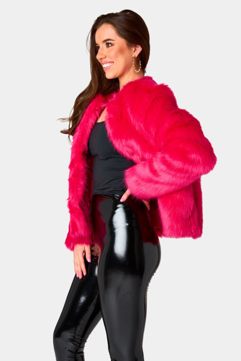 Baddie Faux Fur Jacket in Hot Pink