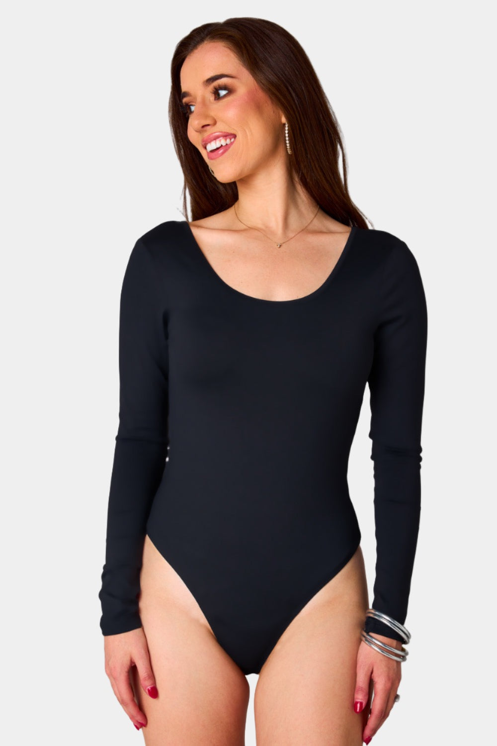 Benny Long Sleeve Scoop Neck Bodysuit in Panther