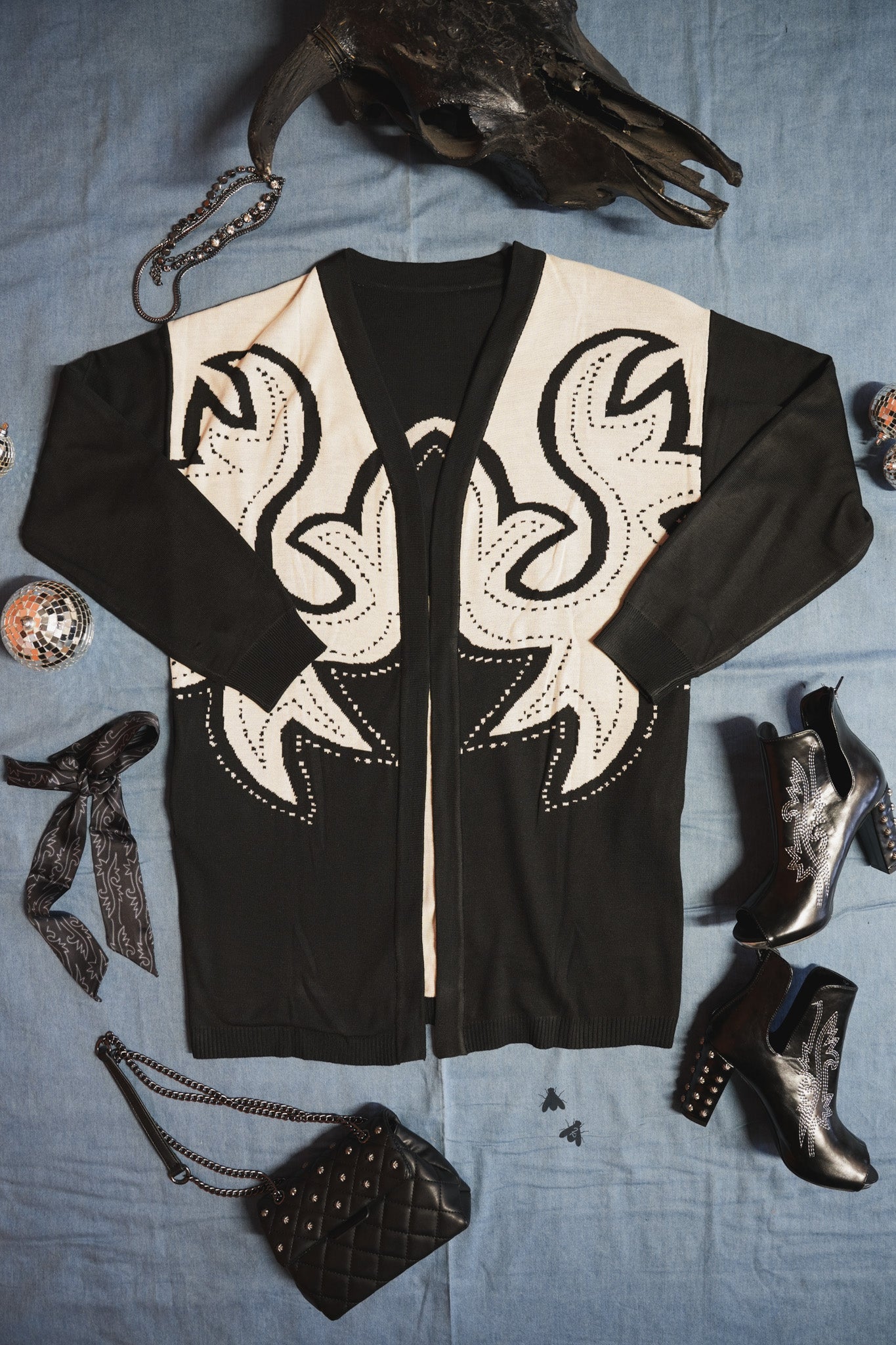 Saddle Swappin' Cardigan in Black and Cream