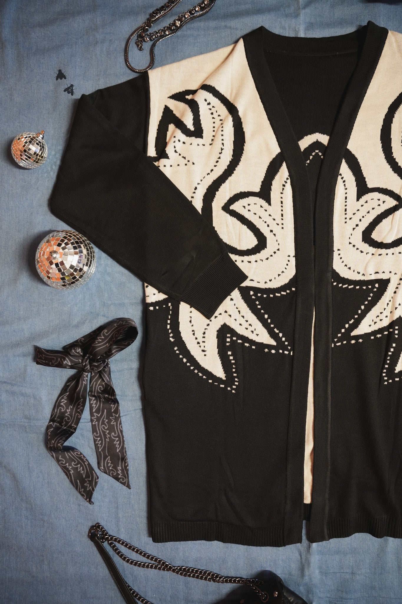 Saddle Swappin' Cardigan in Black and Cream