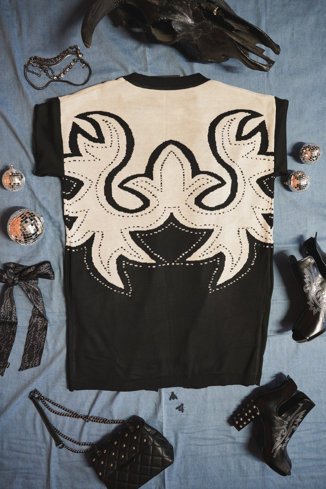 Saddle Swappin' Cardigan in Black and Cream