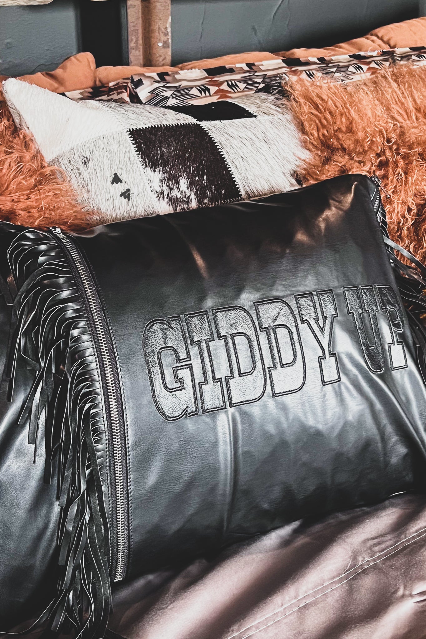 Giddy Up Pillow in Black