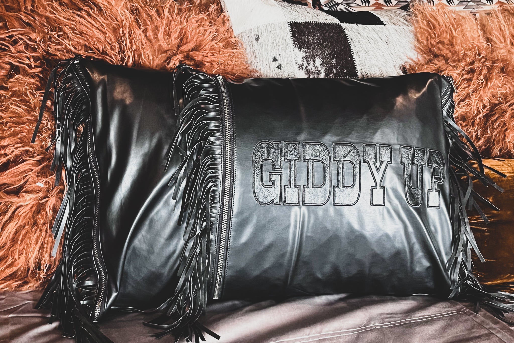 Giddy Up Pillow in Black