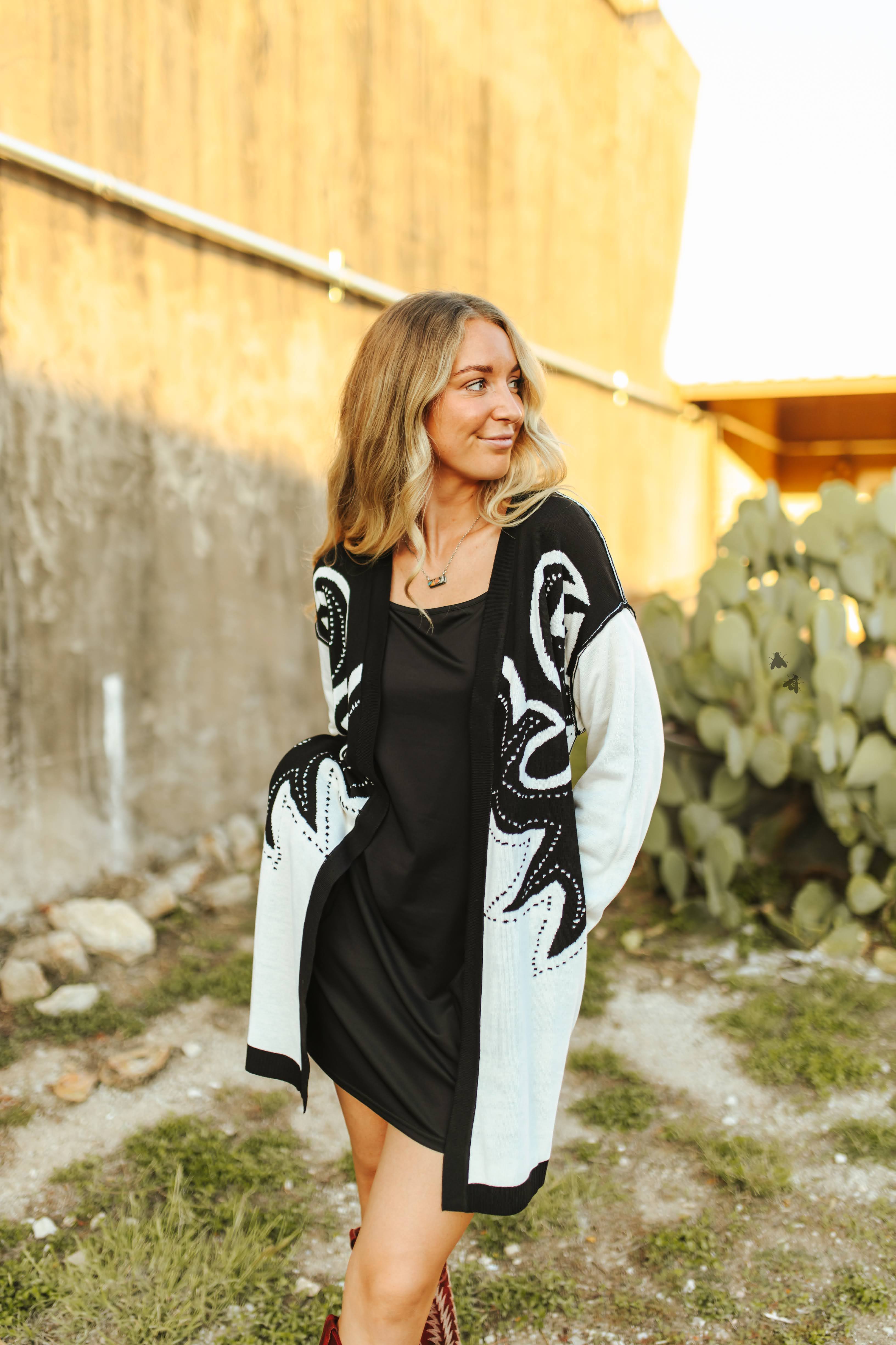 Saddle Swappin' Cardigan in Black and Cream