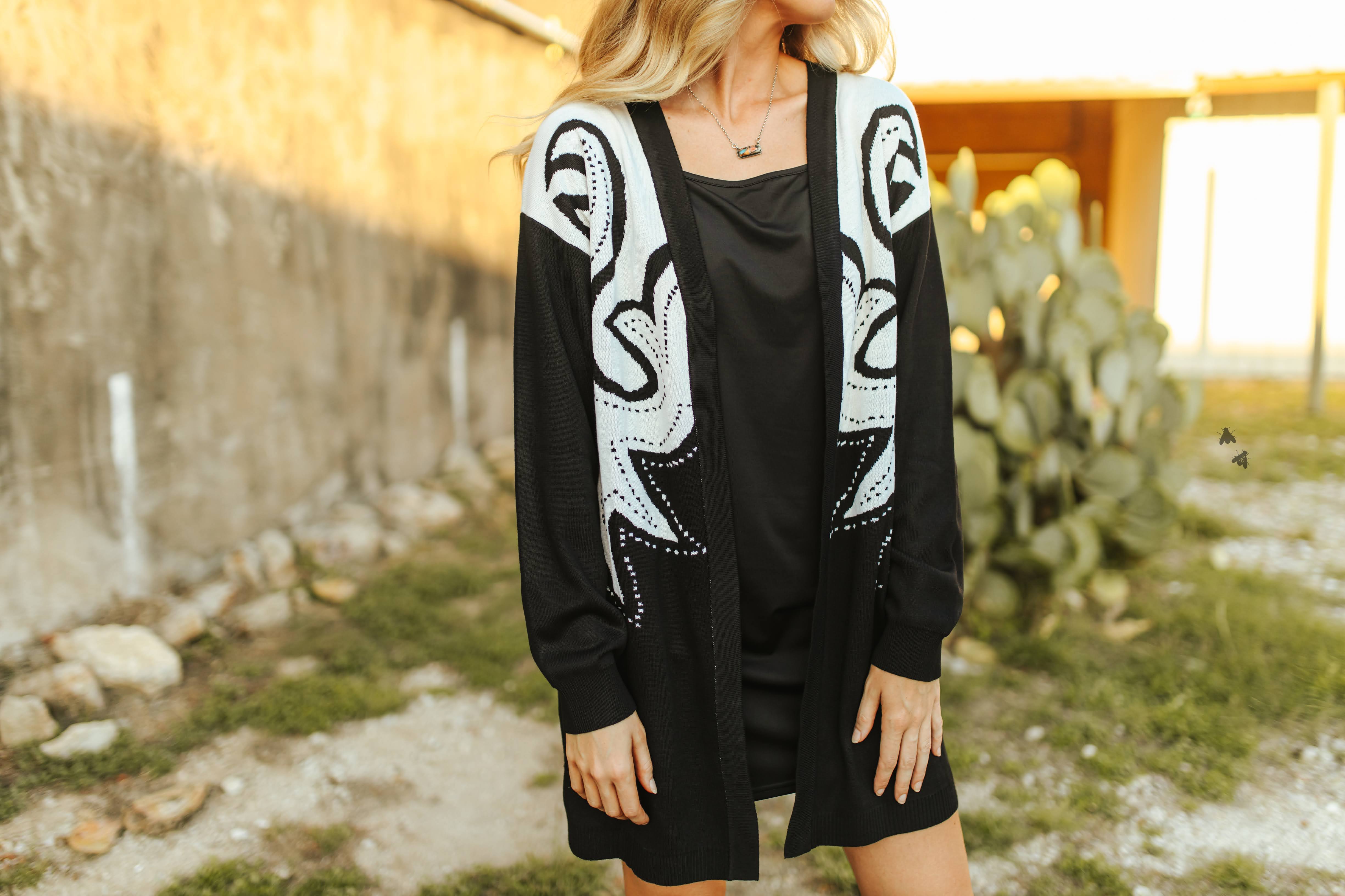 Saddle Swappin' Cardigan in Black and Cream