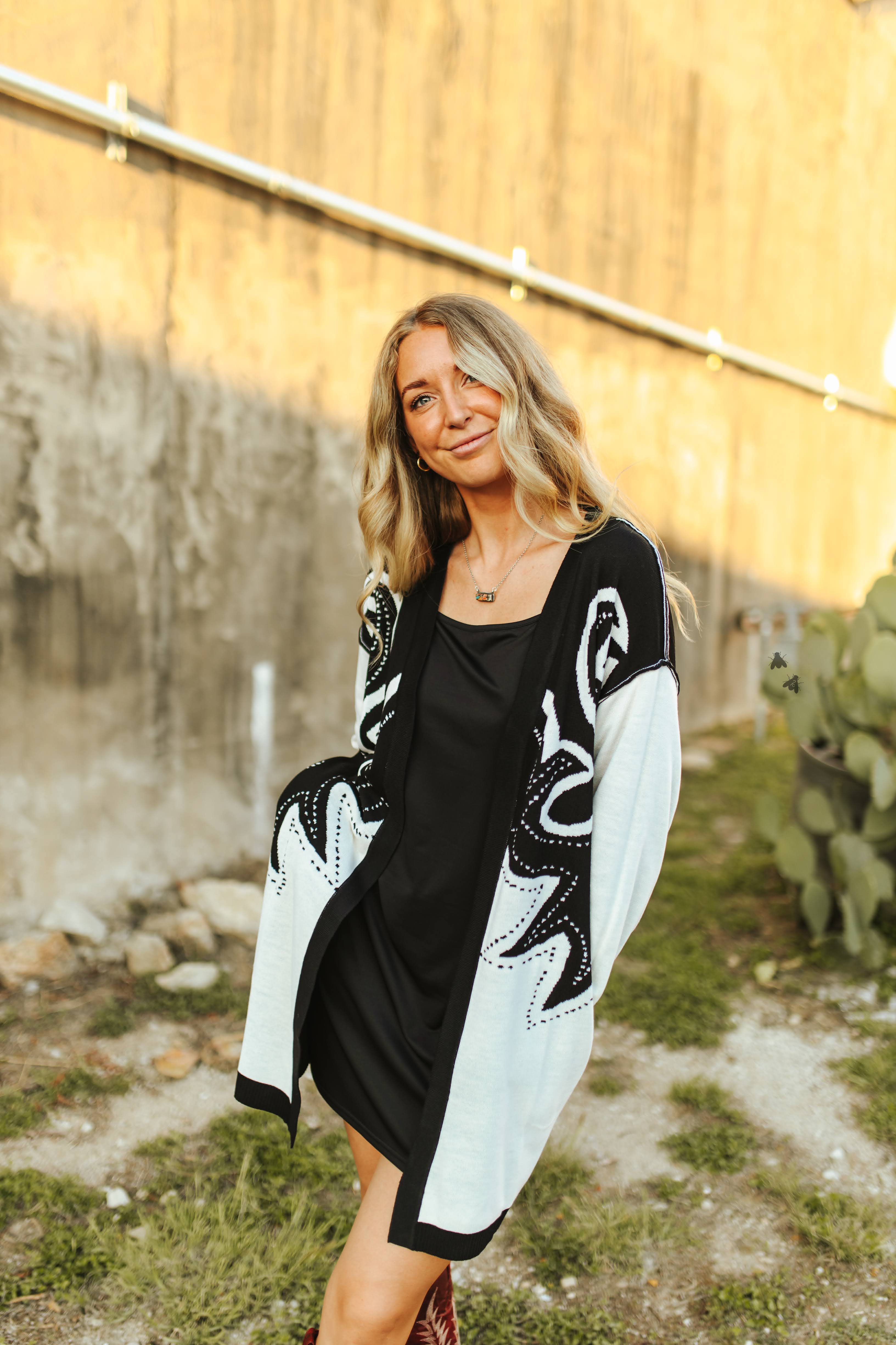 Saddle Swappin' Cardigan in Black and Cream