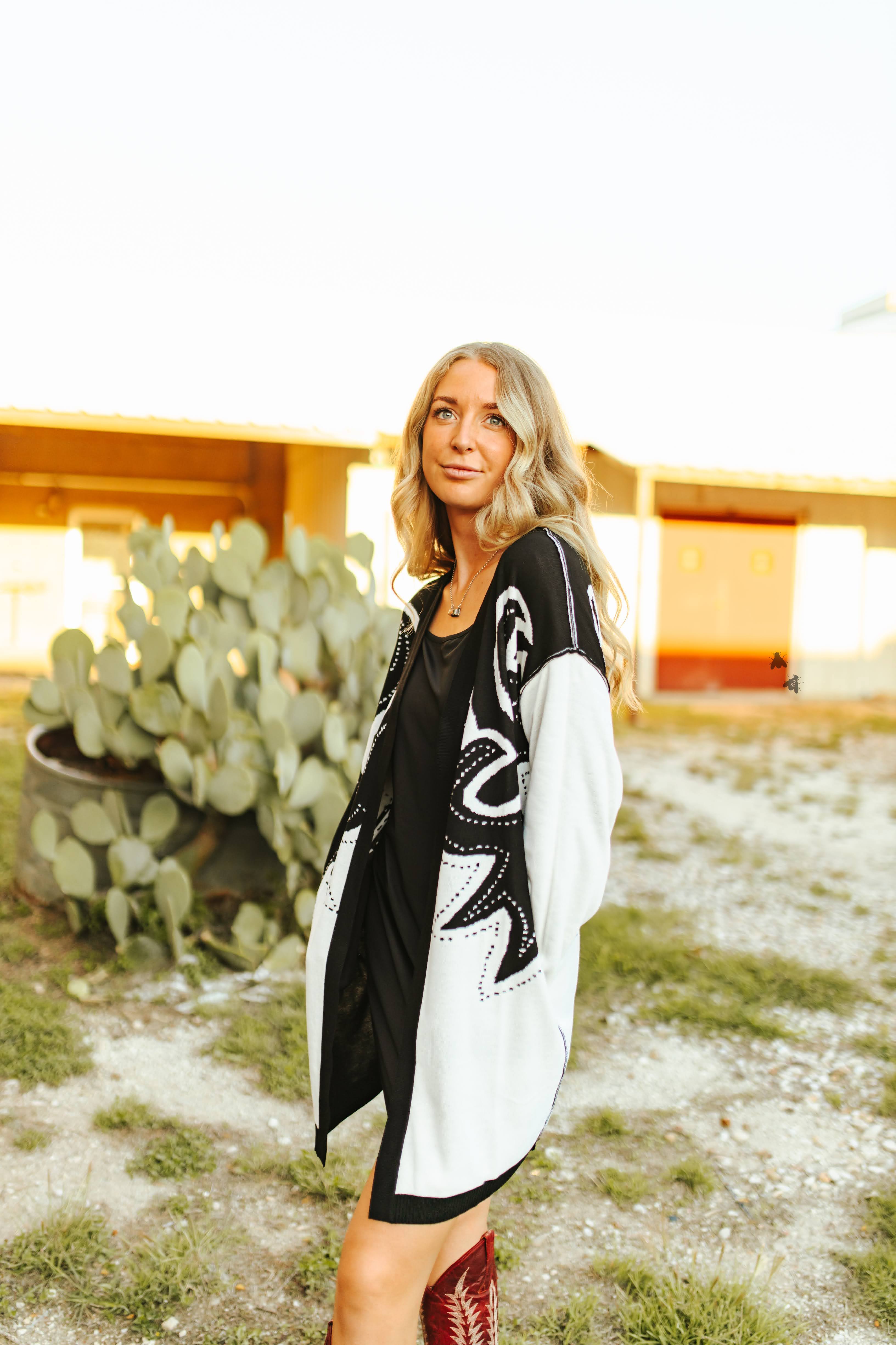 Saddle Swappin' Cardigan in Black and Cream