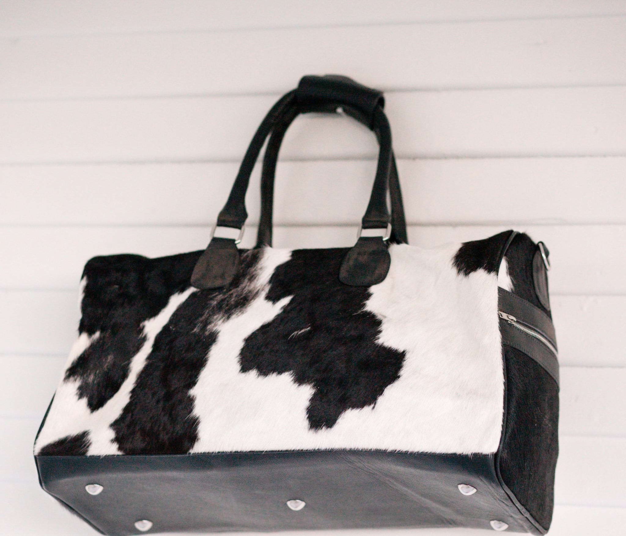 Black and White Cowhide Duffle Bag