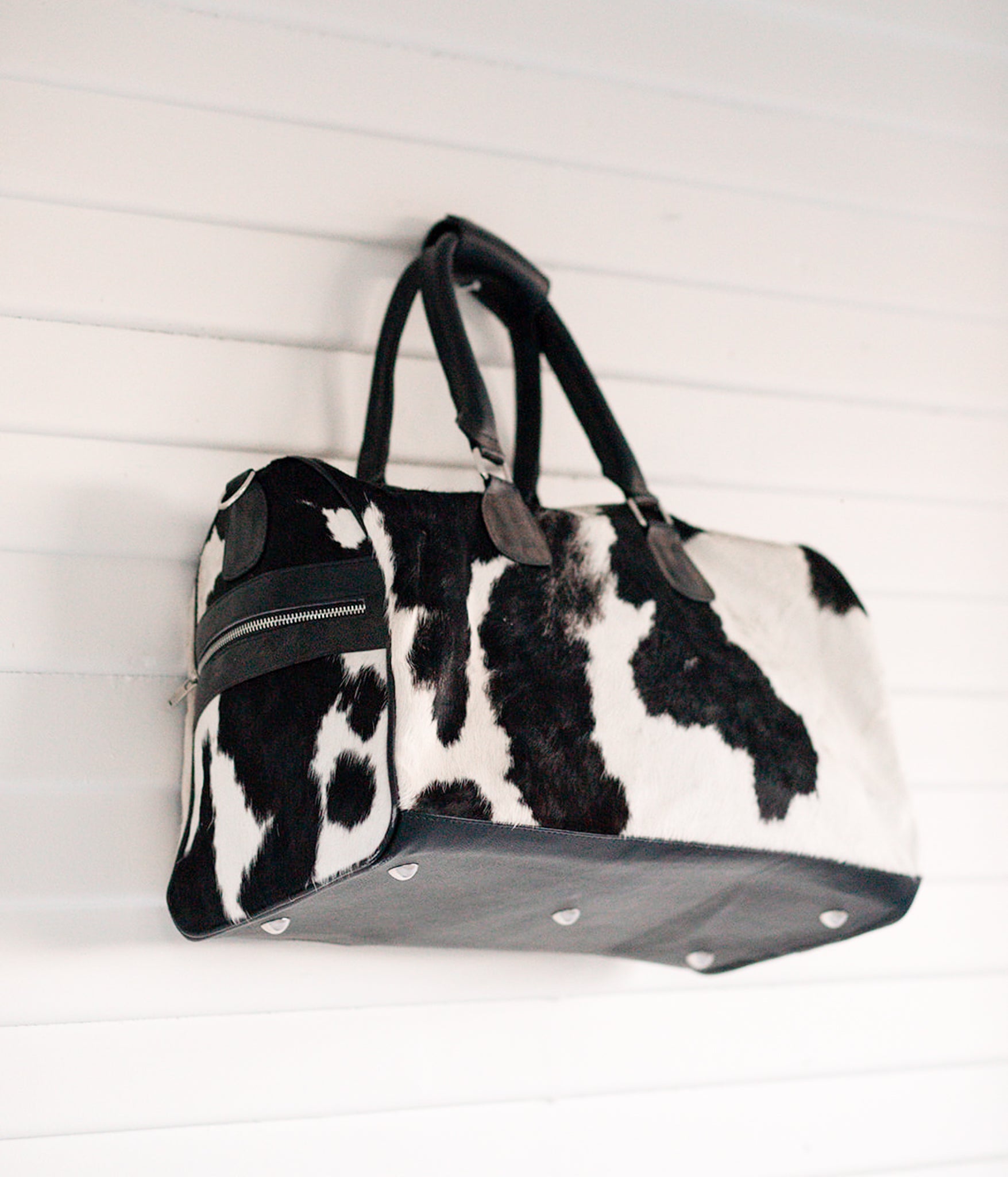 Black and White Cowhide Duffle Bag