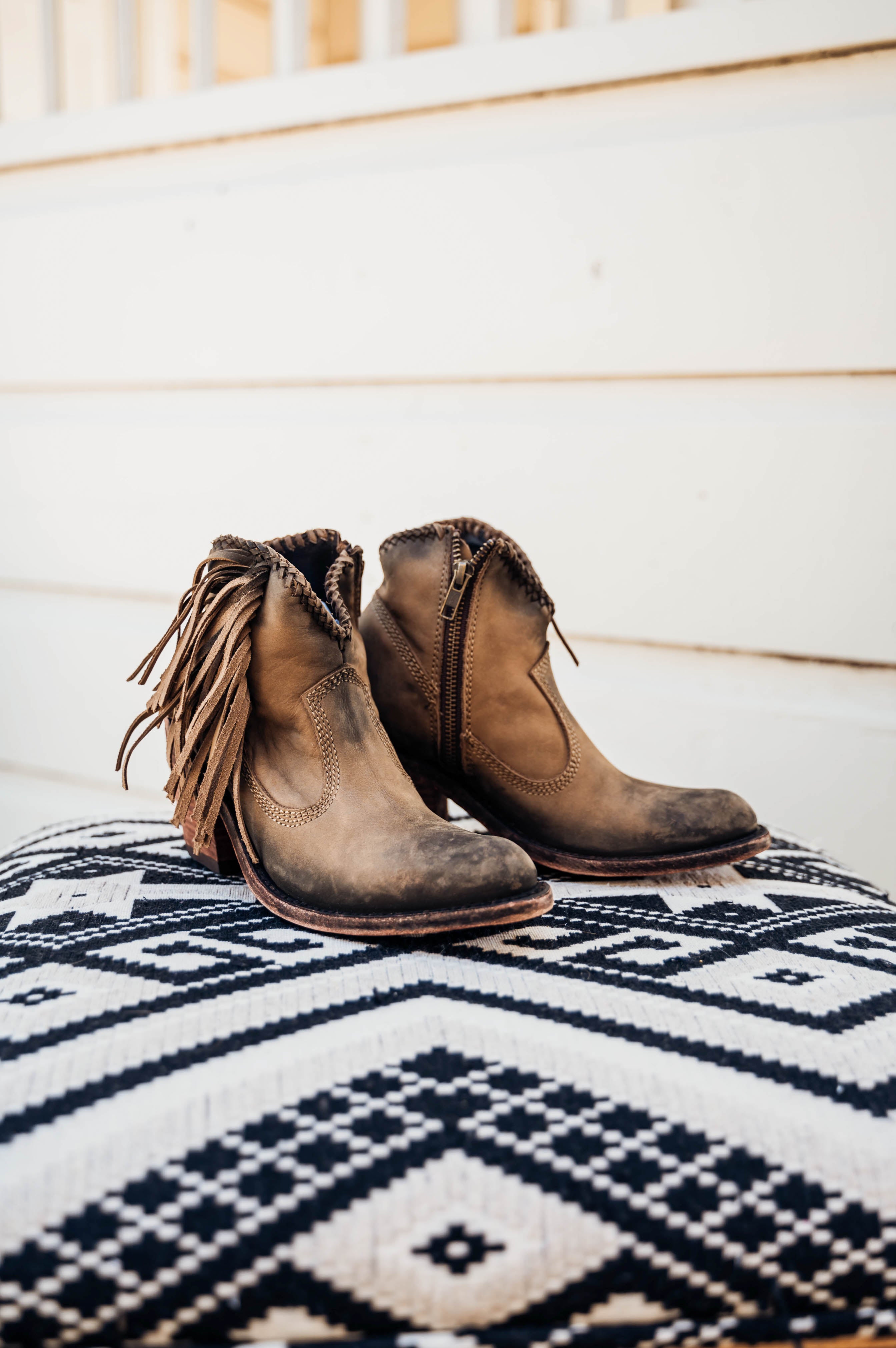 Chloe Fringe Ankle Boots in Stonewashed Taupe