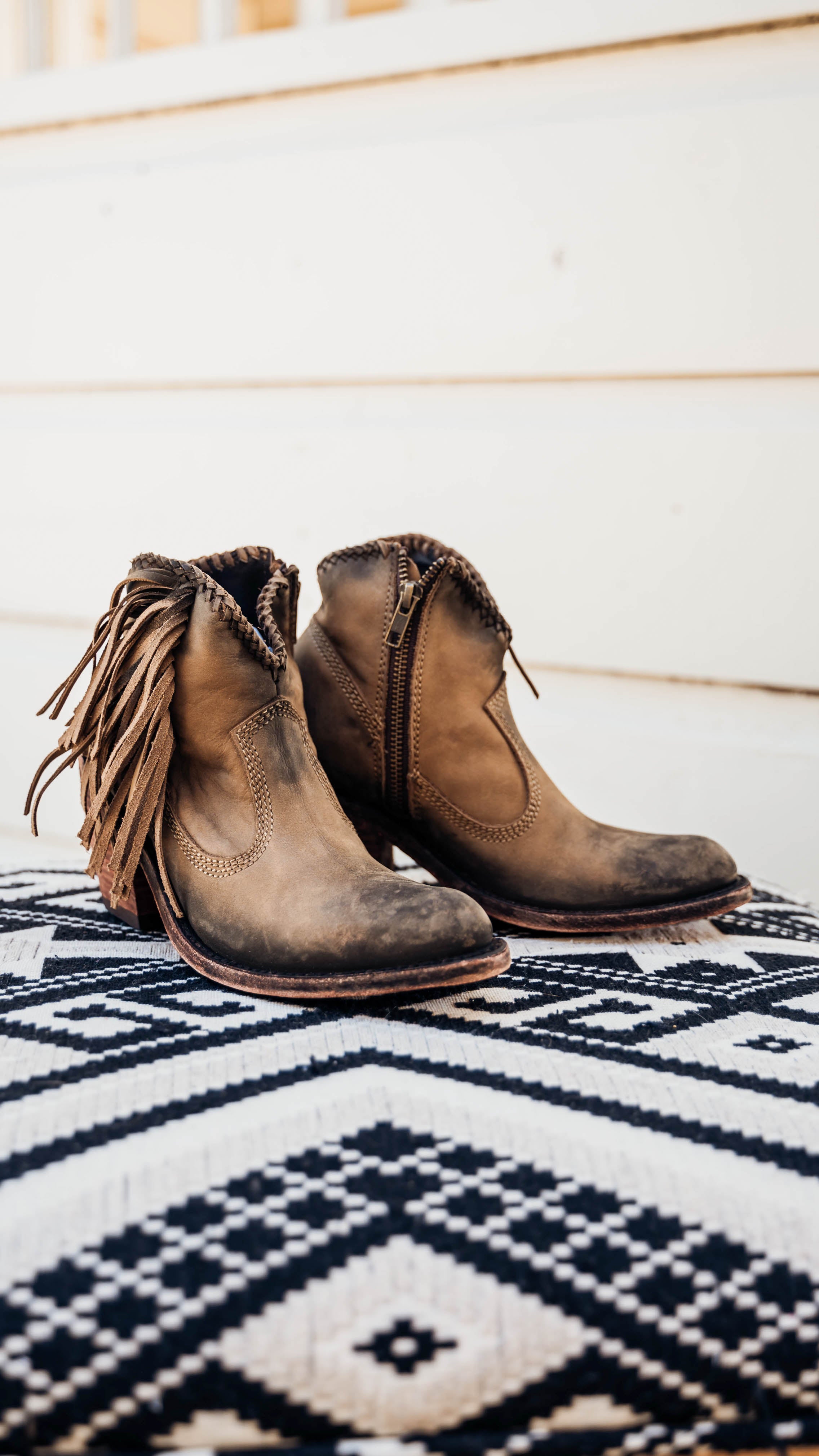 Chloe Fringe Ankle Boots in Stonewashed Taupe