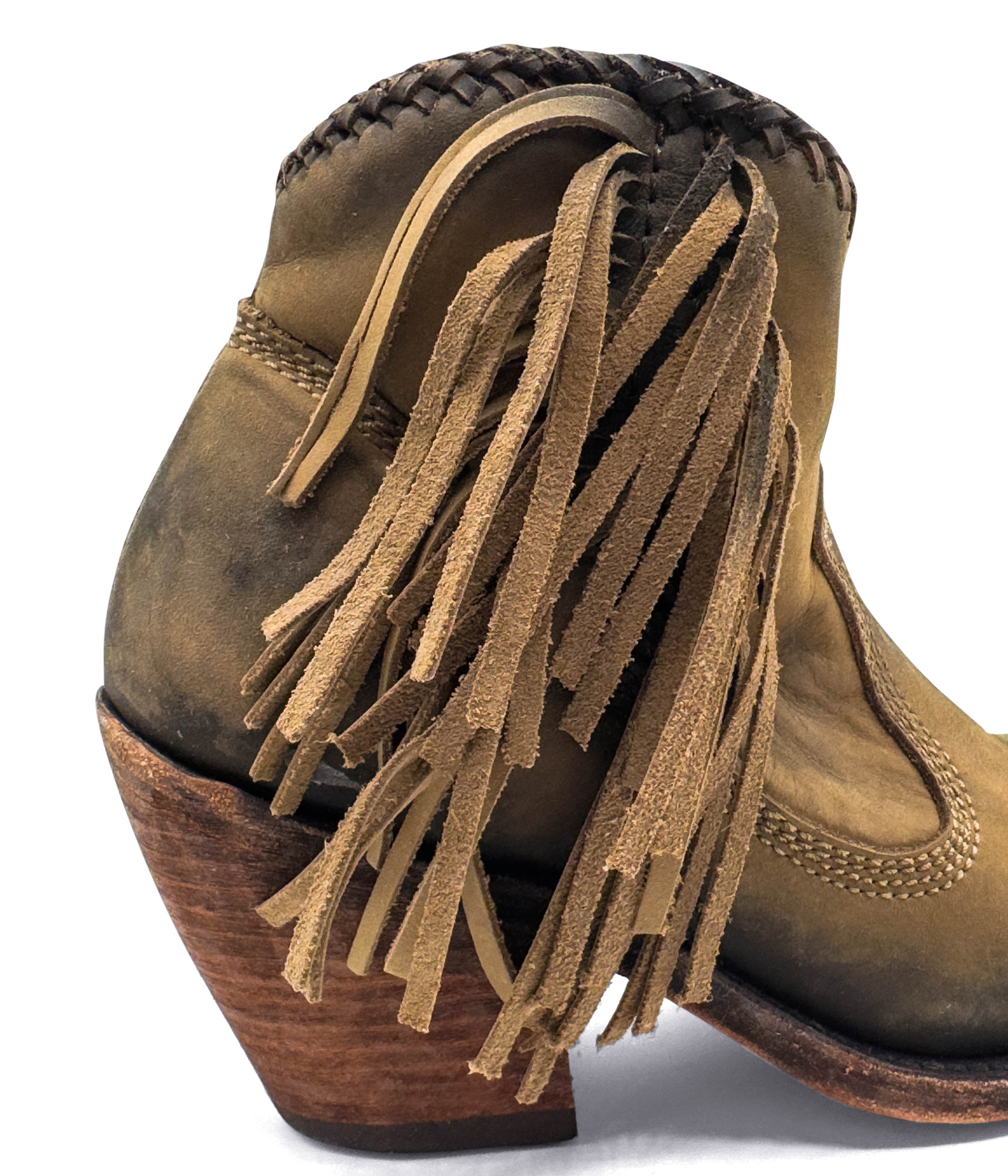 Chloe Fringe Ankle Boots in Stonewashed Taupe