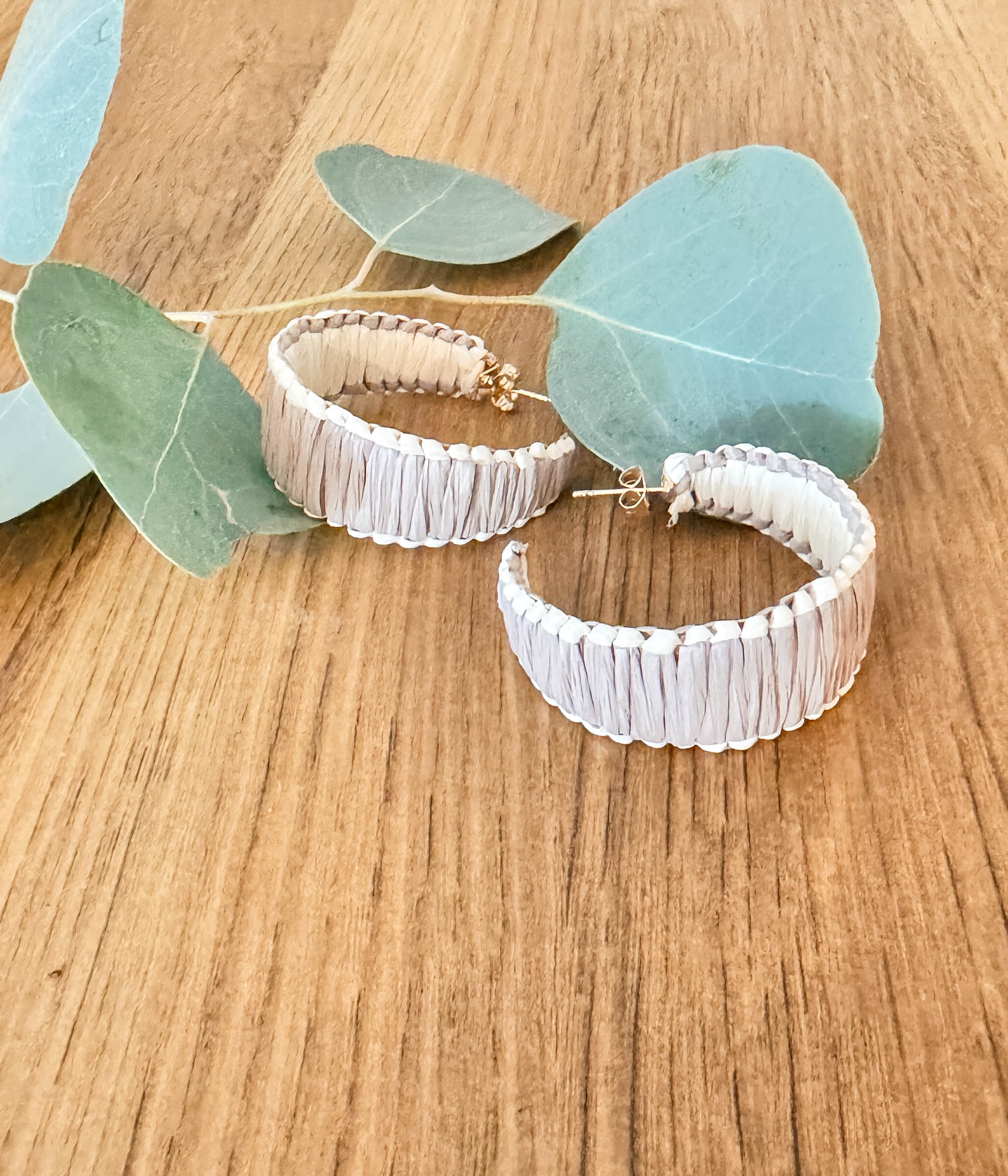 Collins Raffia Hoop Earrings in Beige