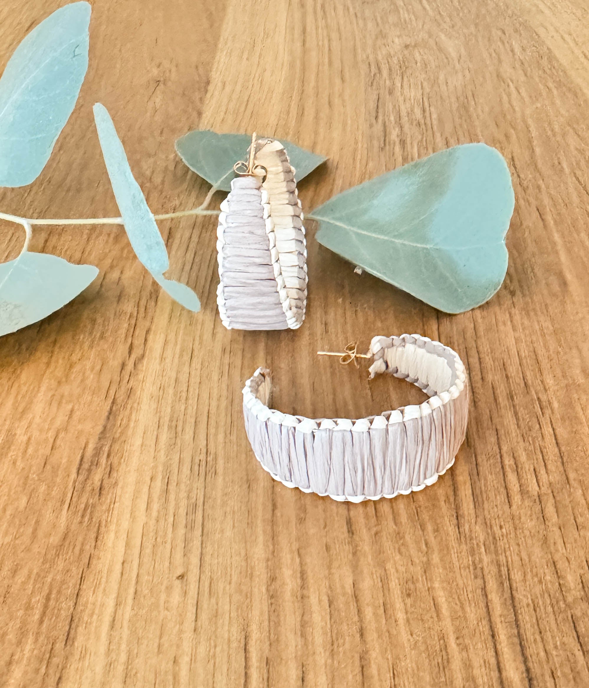 Collins Raffia Hoop Earrings in Beige