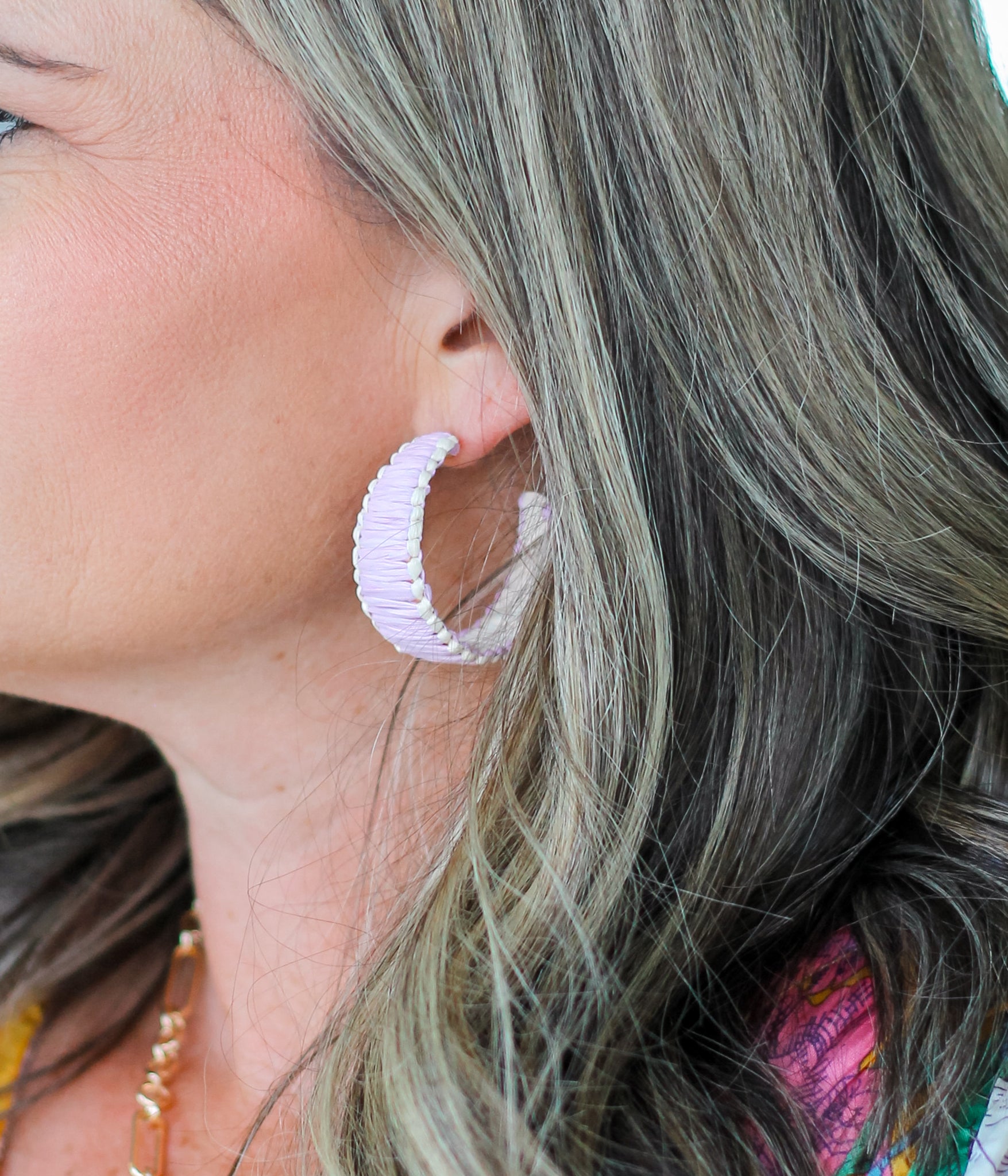 Collins Raffia Hoop Earrings in Lavender