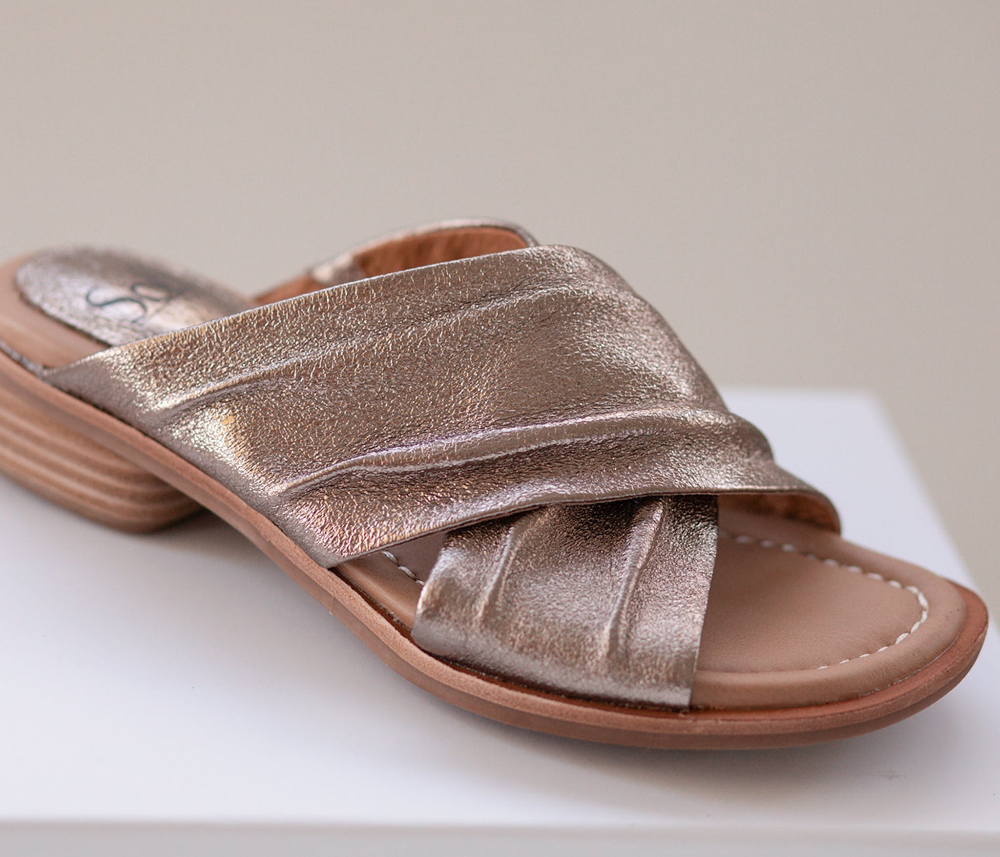 Fallon Leather Slide Sandal in Bronze by Sofft Shoes