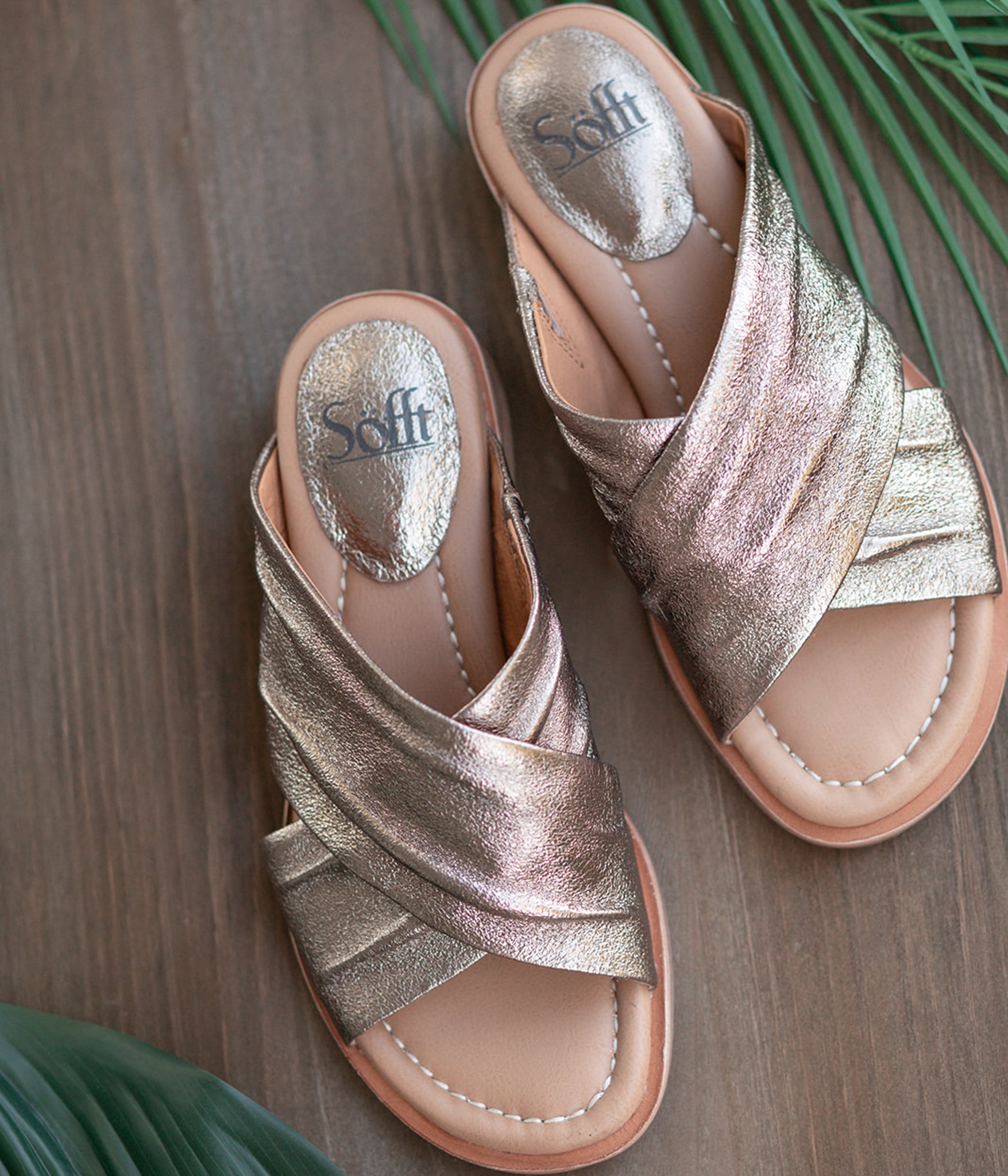 Fallon Leather Slide Sandal in Bronze by Sofft Shoes
