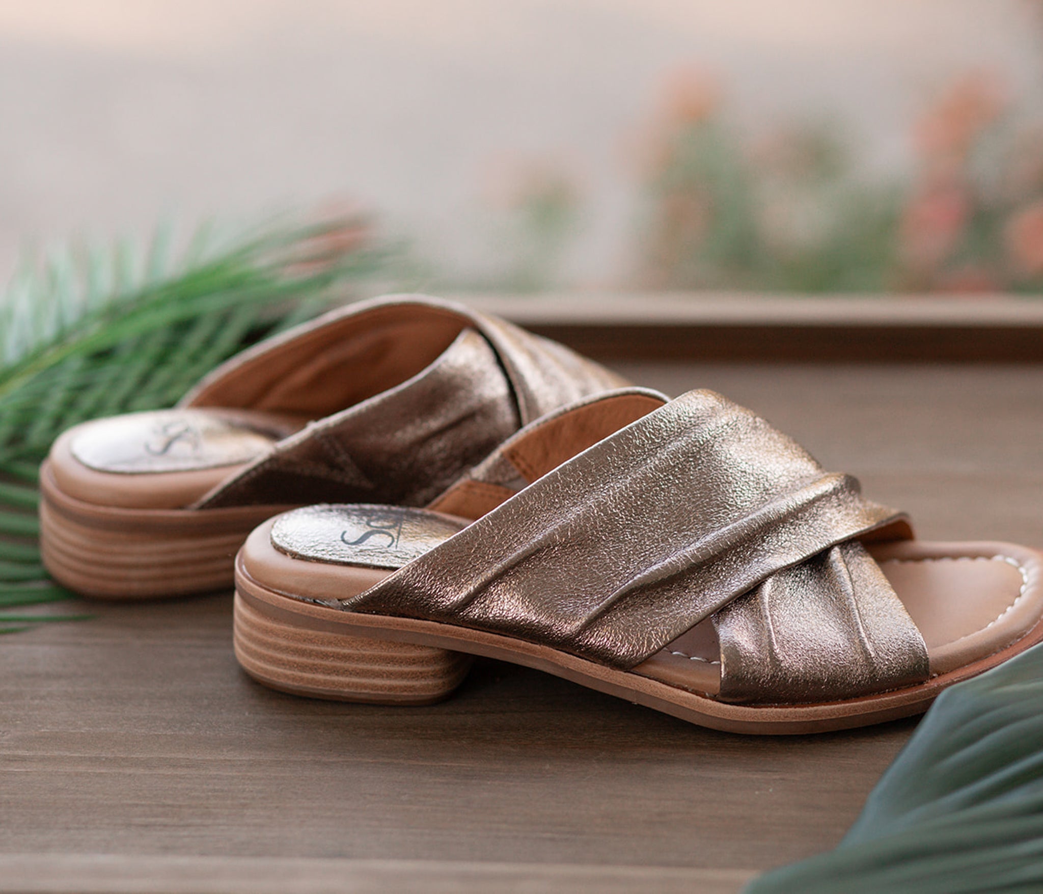 Fallon Leather Slide Sandal in Bronze by Sofft Shoes