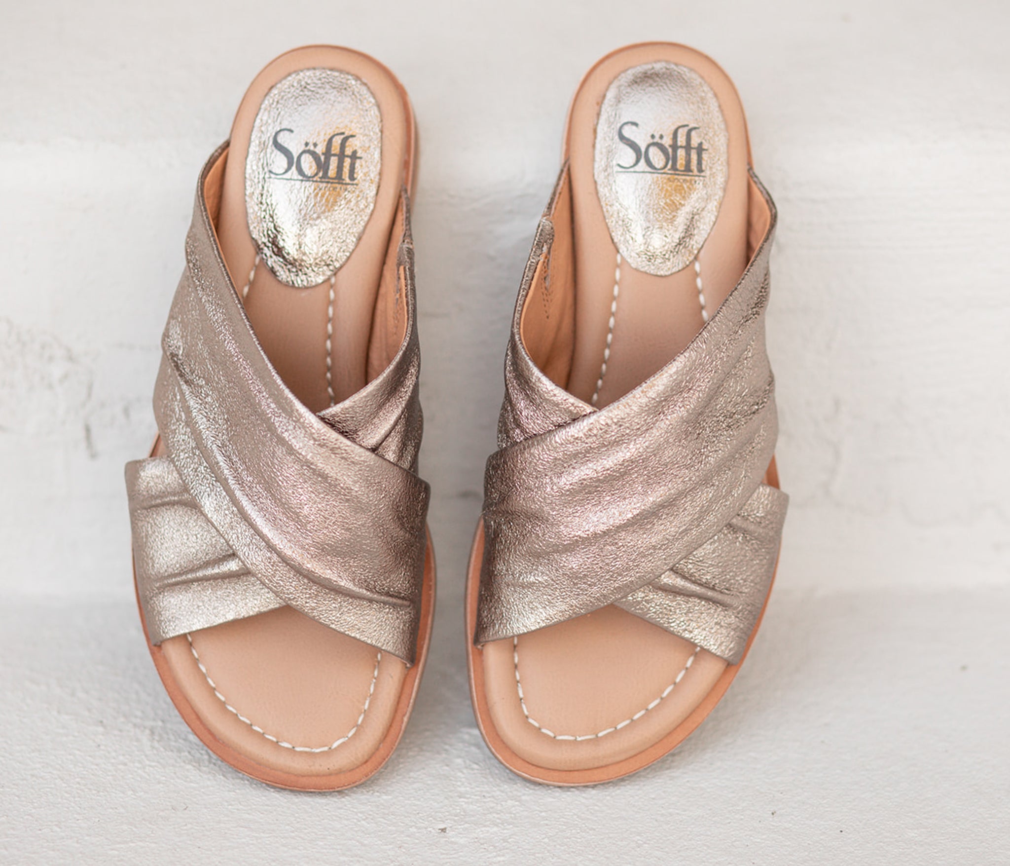 Fallon Leather Slide Sandal in Bronze by Sofft Shoes