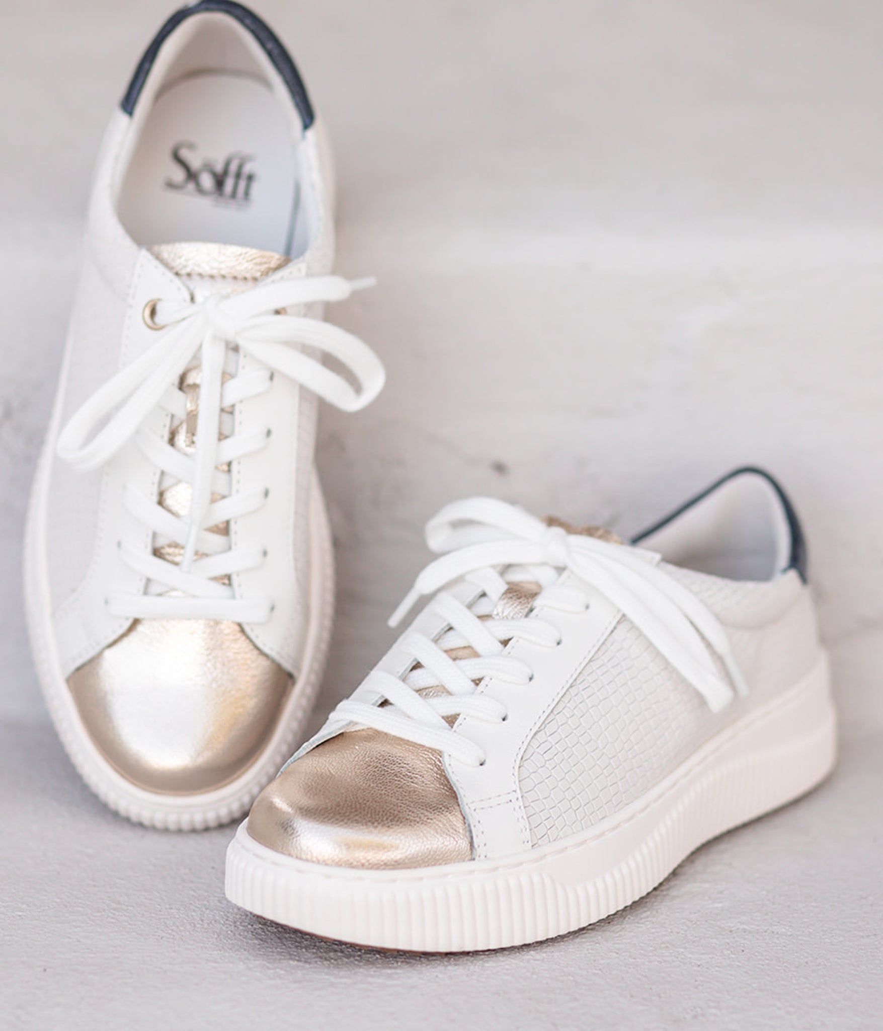 Platino Fianna Sneakers in White Croc and Gold