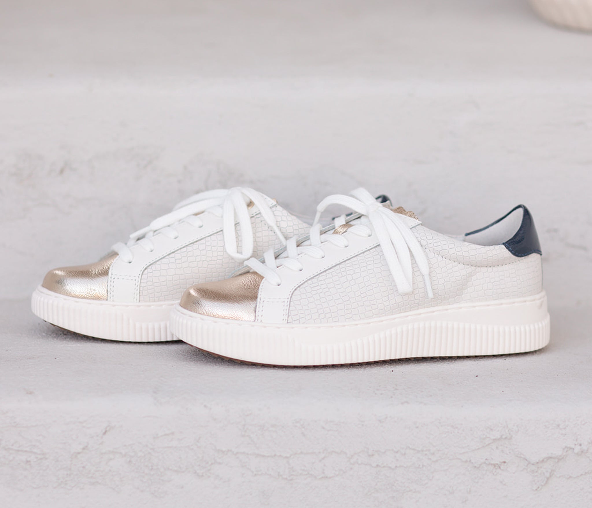 Platino Fianna Sneakers in White Croc and Gold