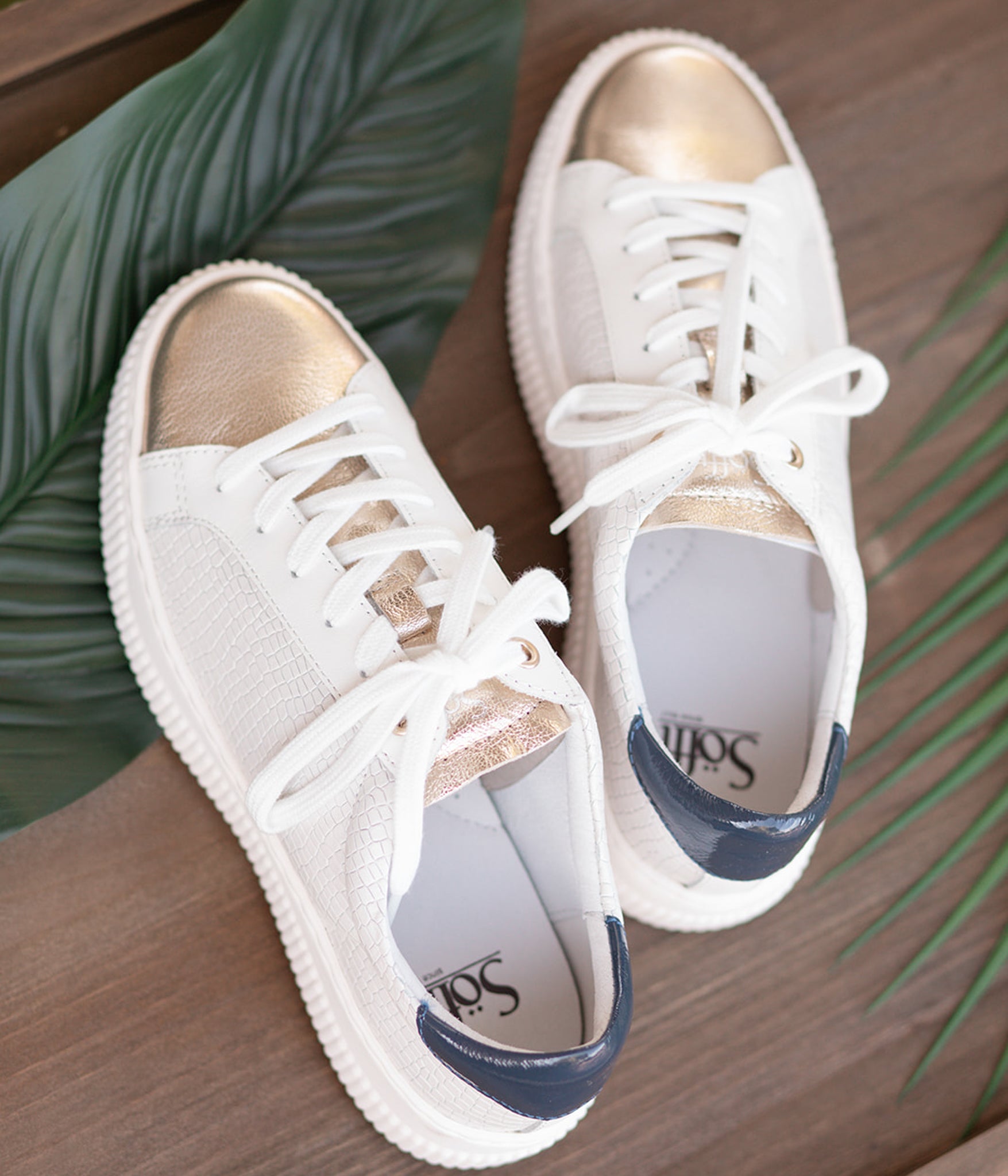 Platino Fianna Sneakers in White Croc and Gold