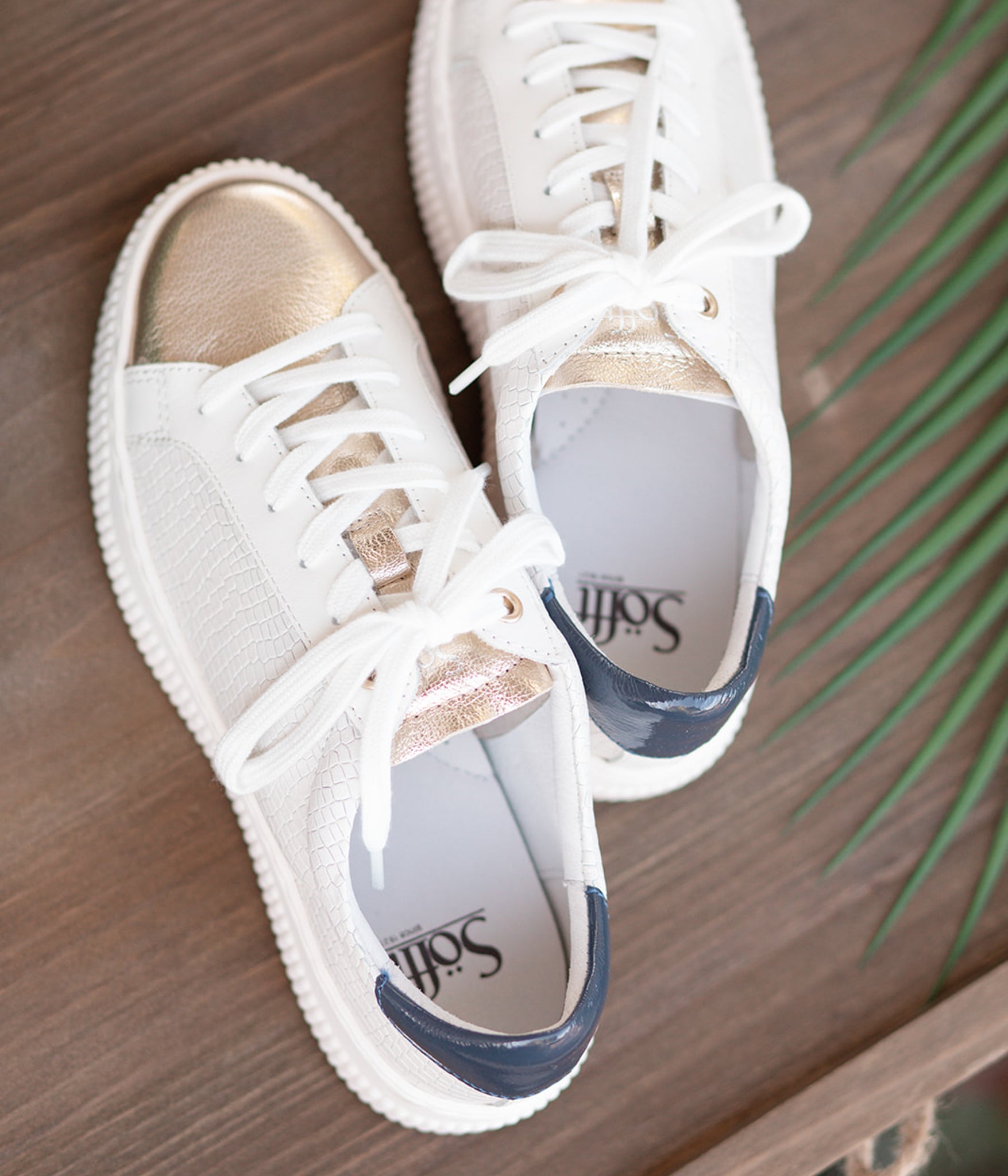 Platino Fianna Sneakers in White Croc and Gold