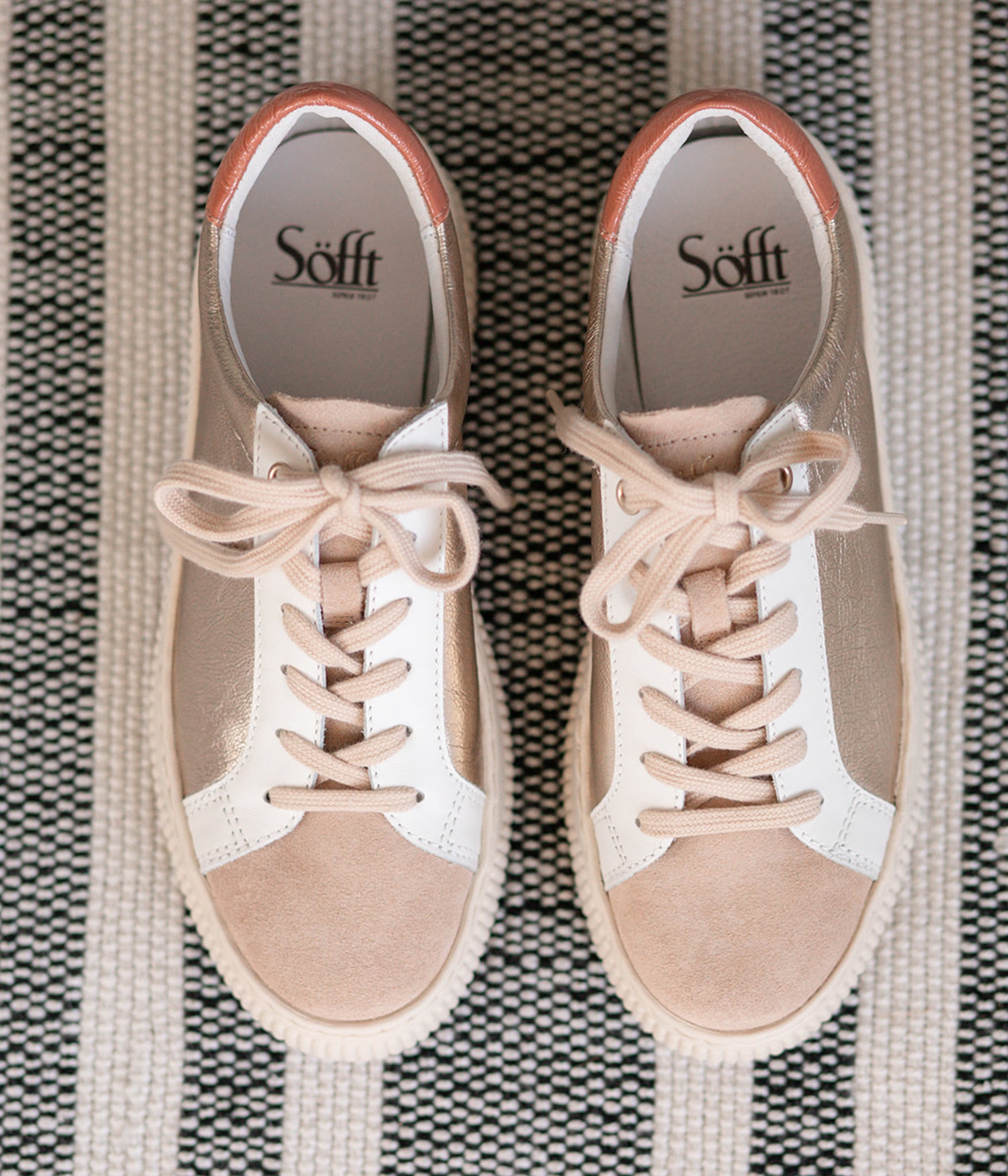 Platino Fianna Leather Sneakers in White and Cream by Sofft Shoes