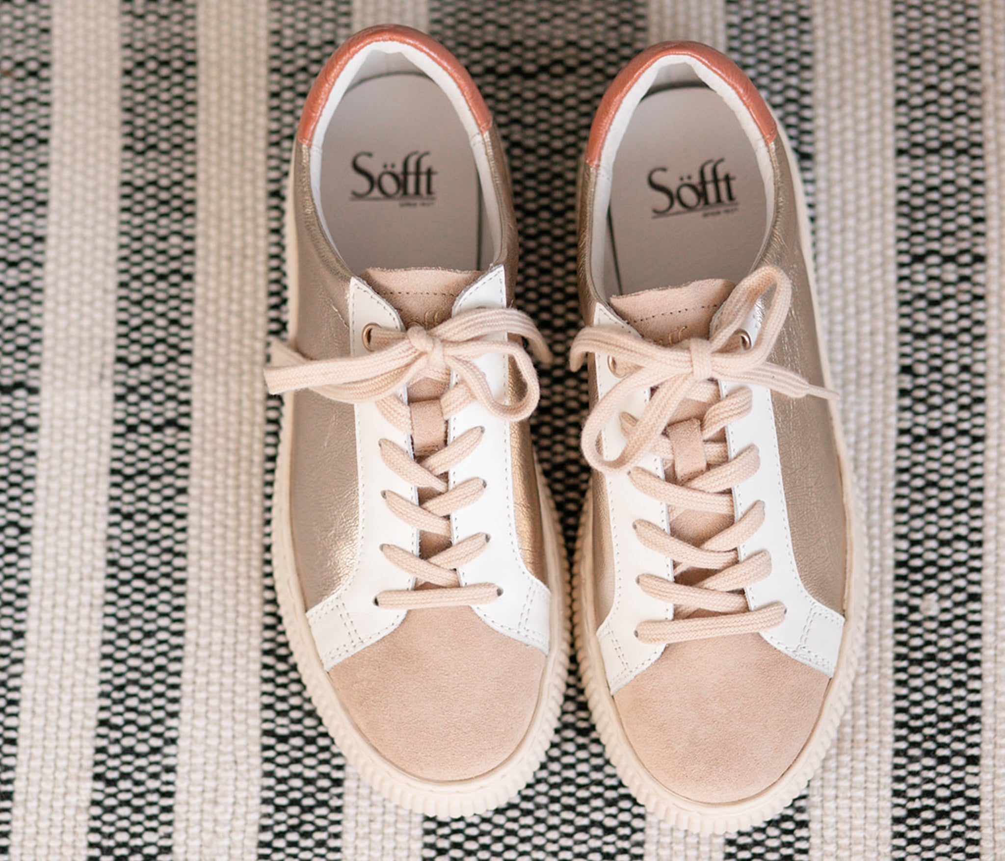 Platino Fianna Leather Sneakers in White and Cream by Sofft Shoes