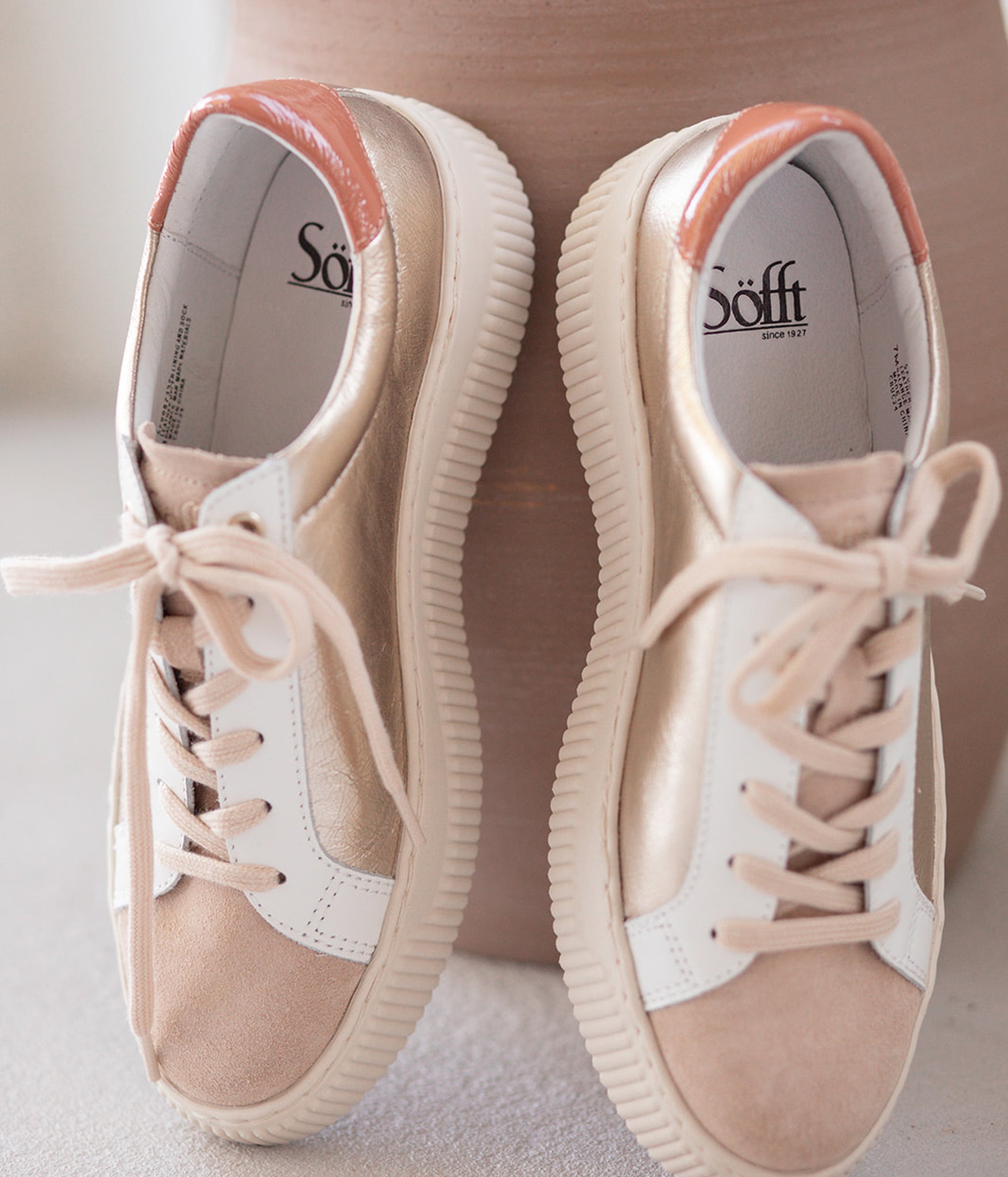 Platino Fianna Leather Sneakers in White and Cream by Sofft Shoes