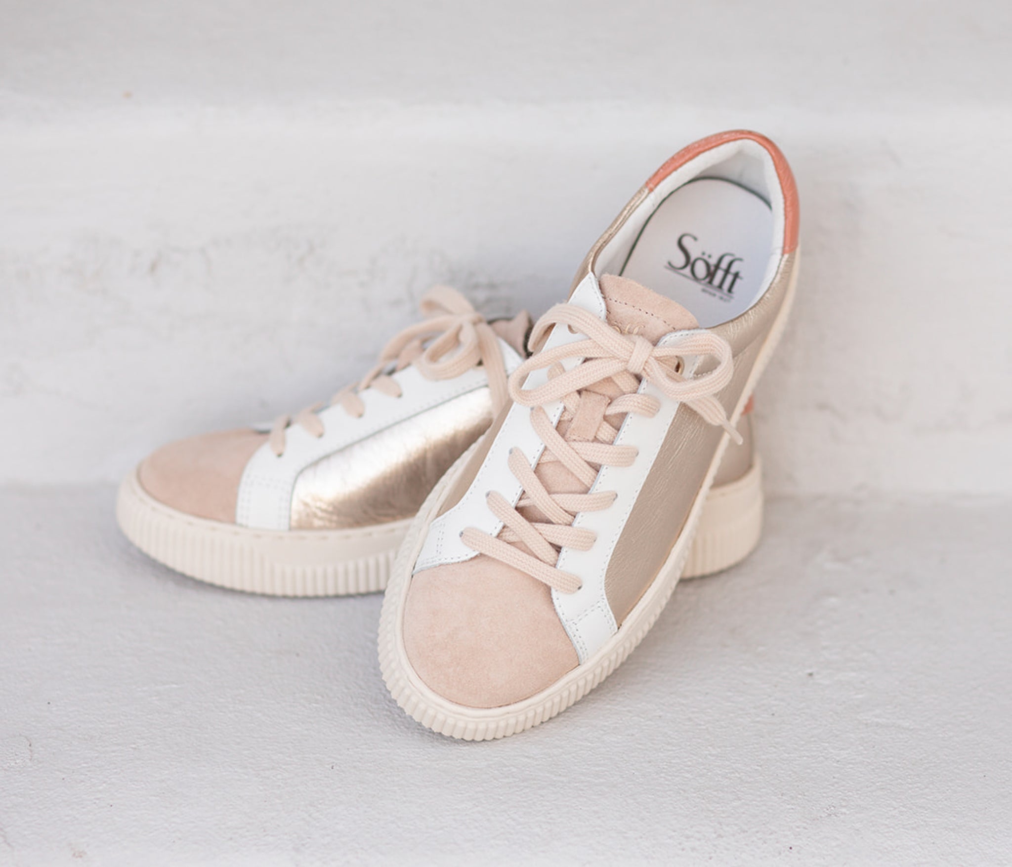 Platino Fianna Leather Sneakers in White and Cream by Sofft Shoes