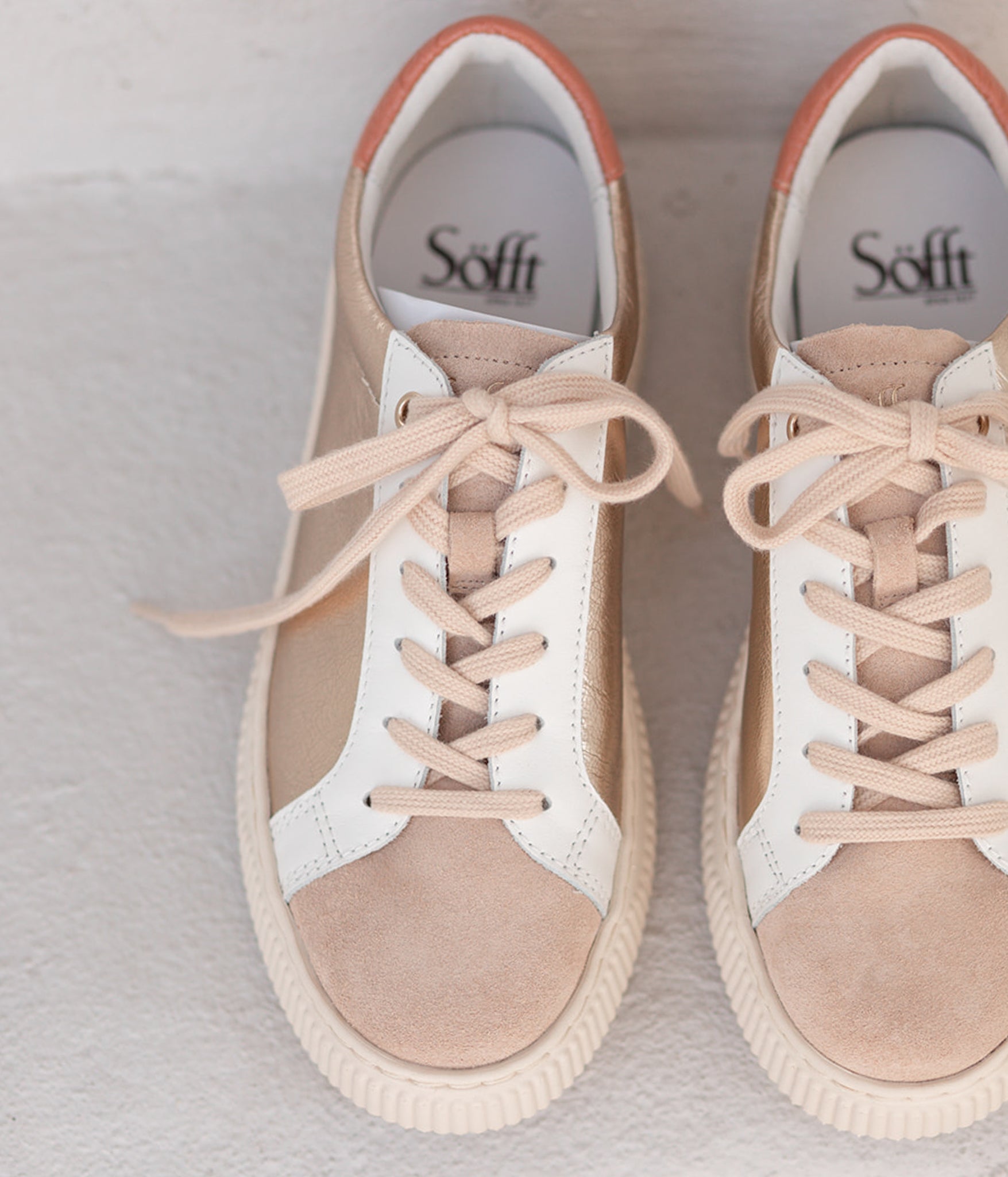 Platino Fianna Leather Sneakers in White and Cream by Sofft Shoes