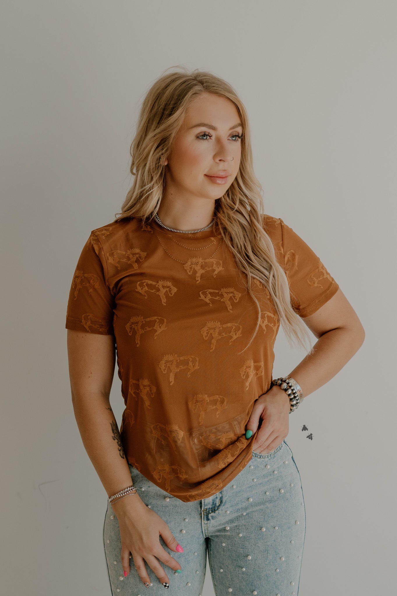 Buck Fifty Mesh T Shirt in Saddle