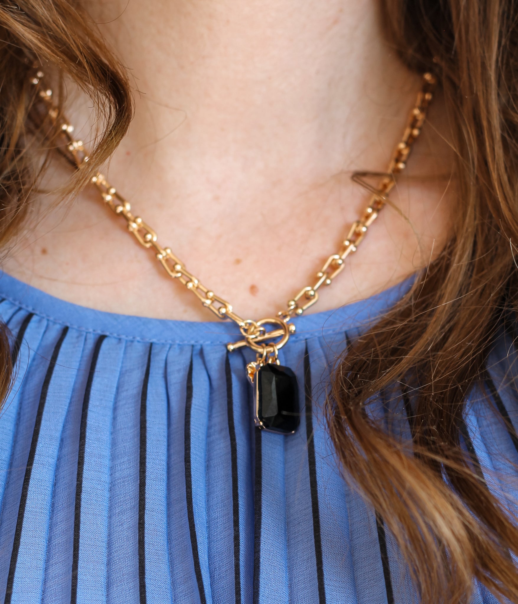 Kira Gold Charm Necklace in Black